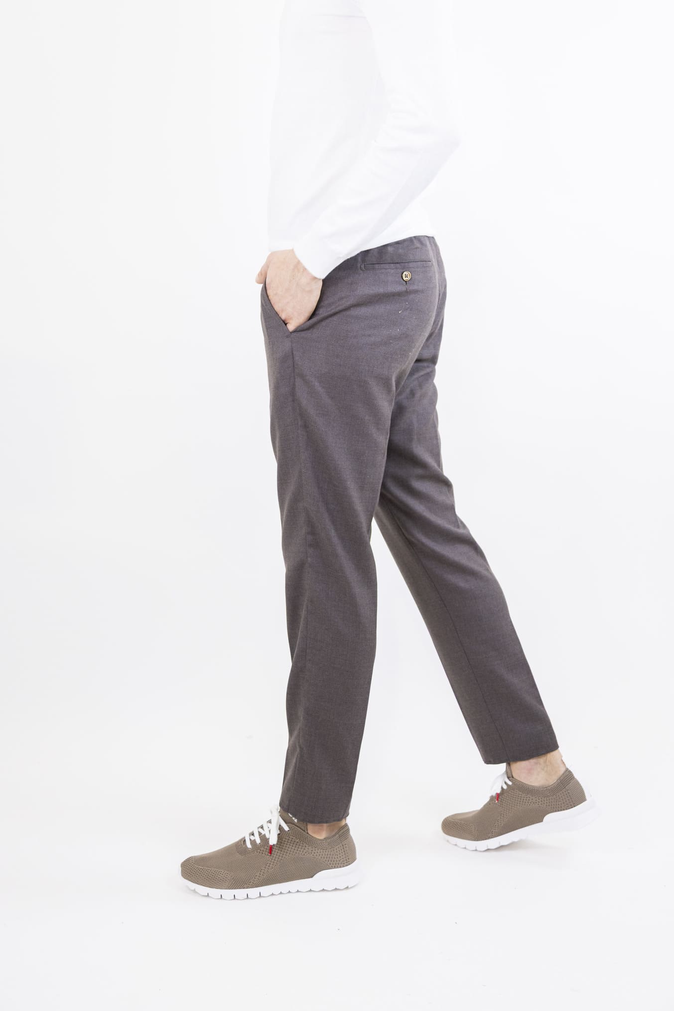 Super 160's Wool Drawstring Trousers Brown Mélange