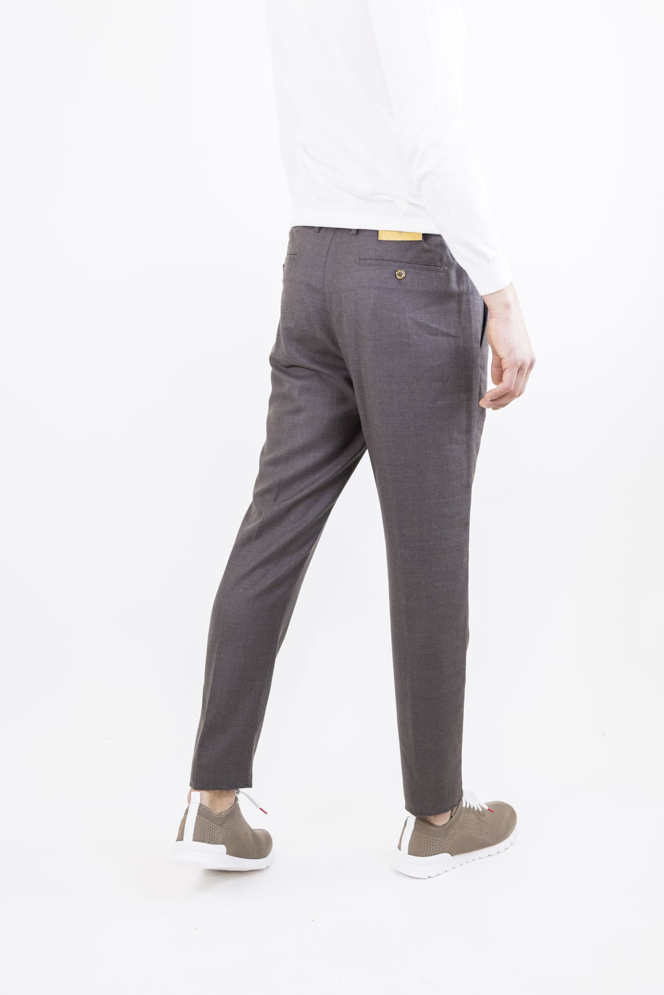 Super 160's Wool Drawstring Trousers Brown Mélange