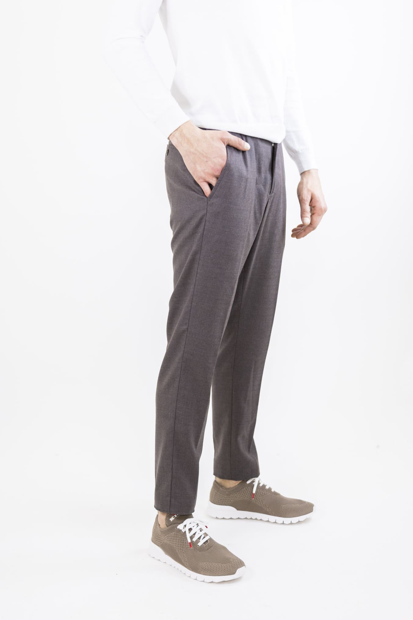 Super 160's Wool Drawstring Trousers Brown Mélange