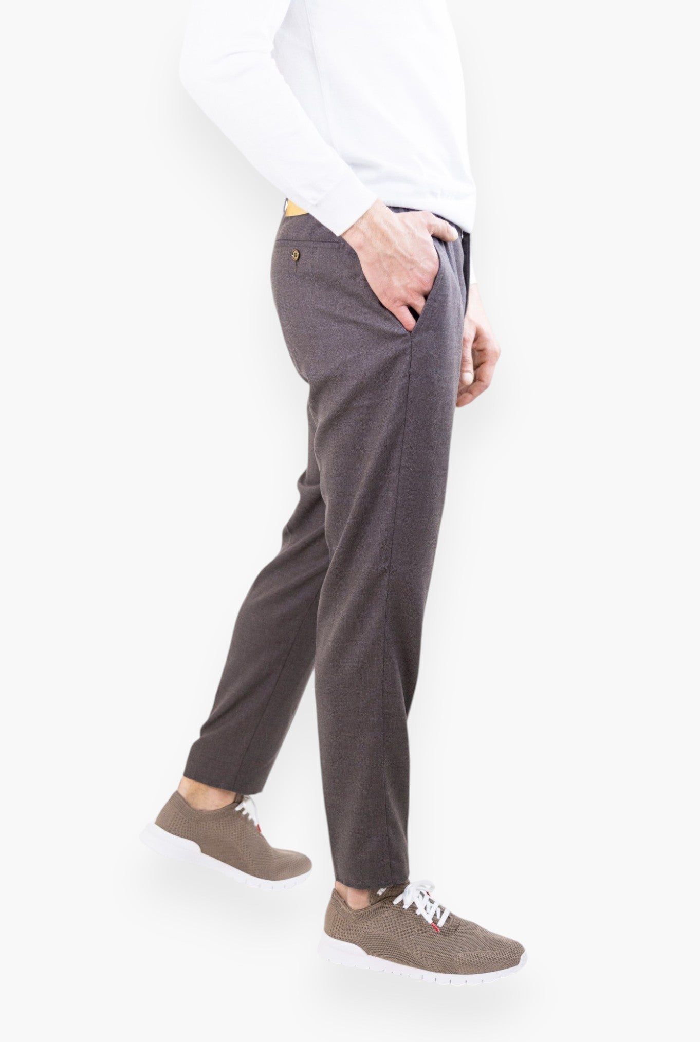 Super 160's Wool Drawstring Trousers Brown Mélange