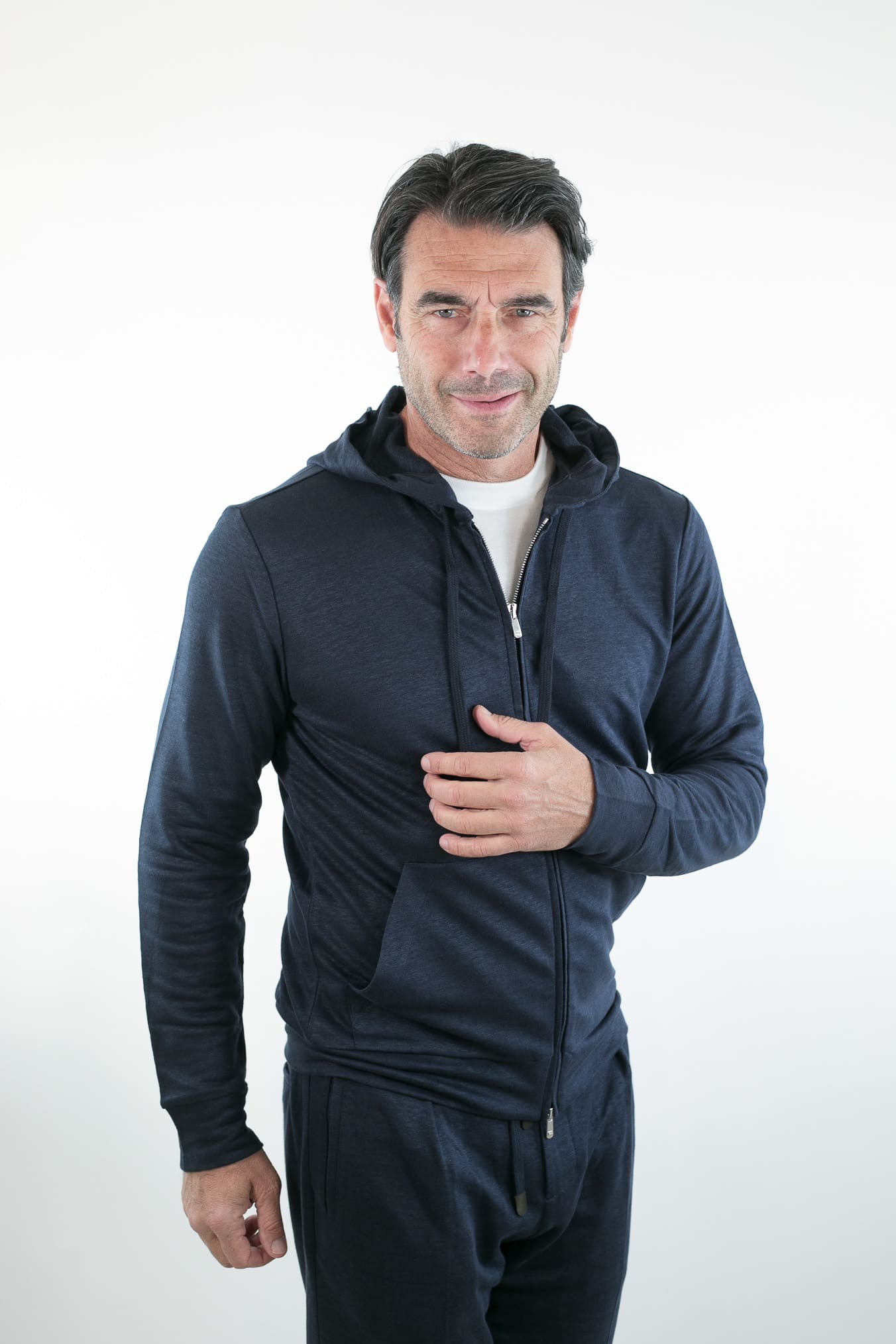 PESCAROLO Felpa Cappuccio Jogging Jersey Lino Blu Mélange