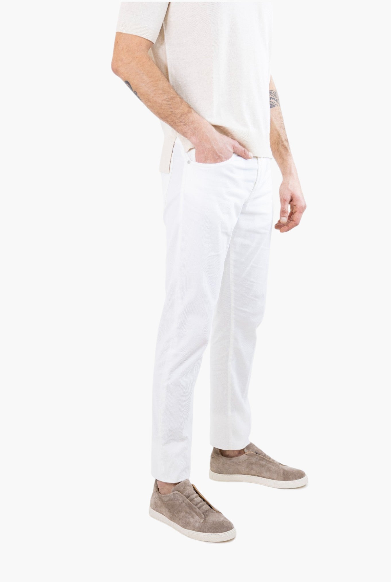 PESCAROLO Pantaloni Velluto Millerighe 5 Tasche Superlight Bianco