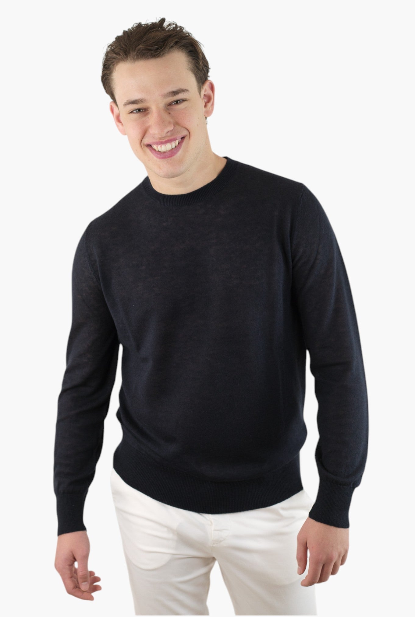 Crewneck Silk and Cashmere Navy Blue