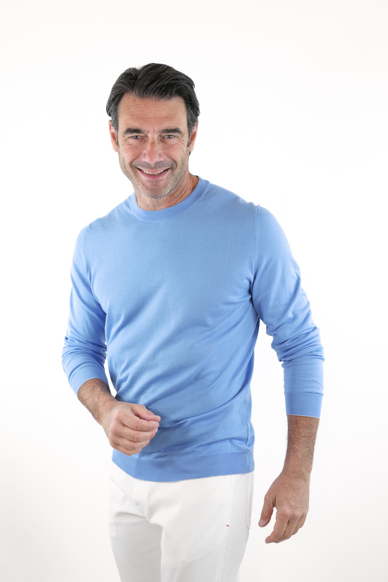 Girocollo Maniche Lunghe Cotone Supersoft Azzurro