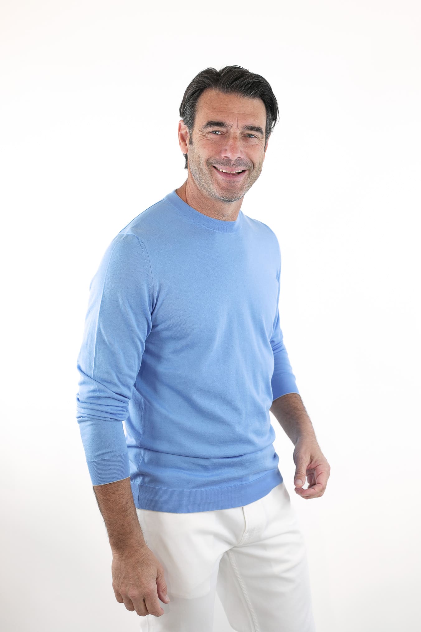 Girocollo Maniche Lunghe Cotone Supersoft Azzurro