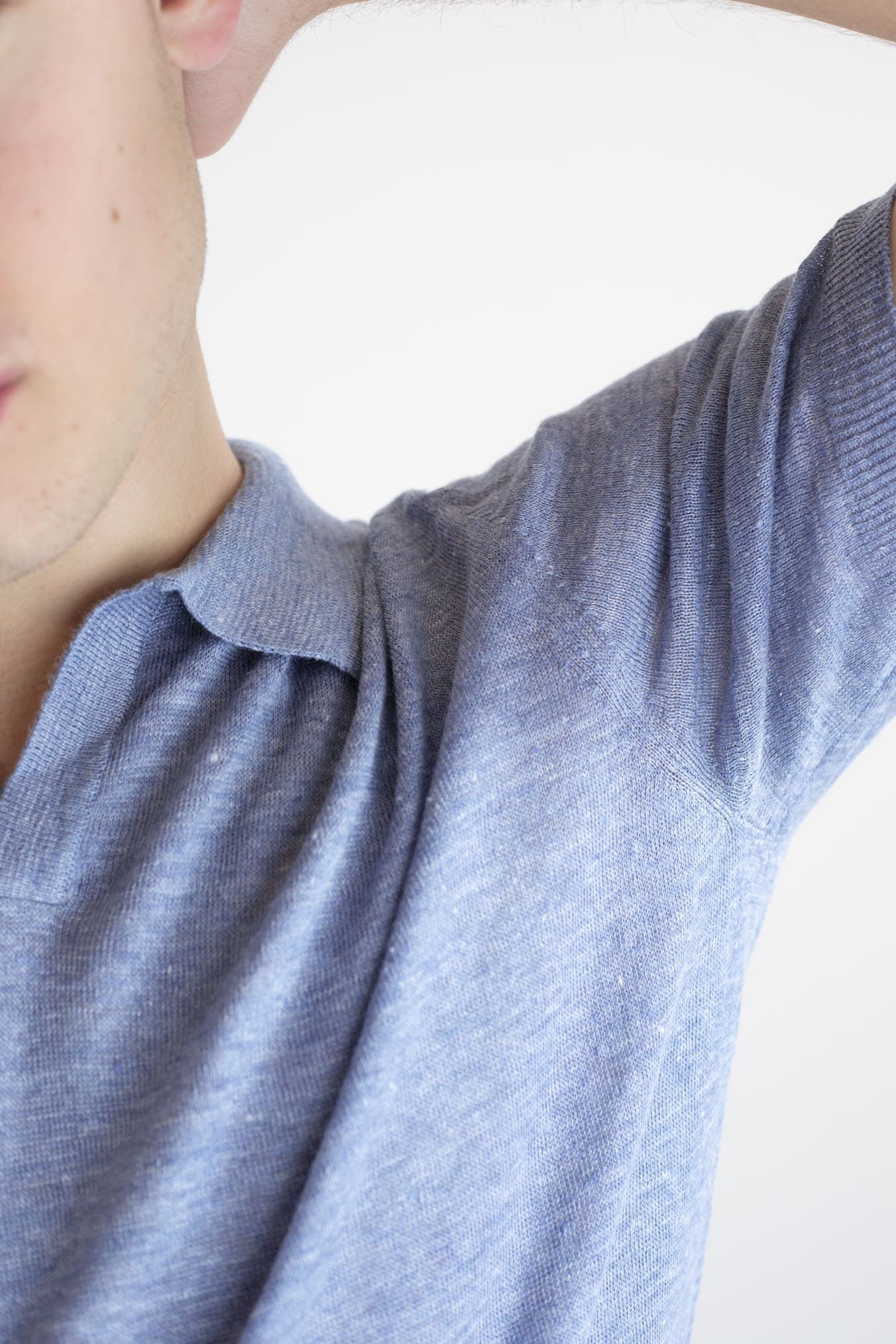 BARBA Polo Lino Maniche Corte Blu Denim Mélange