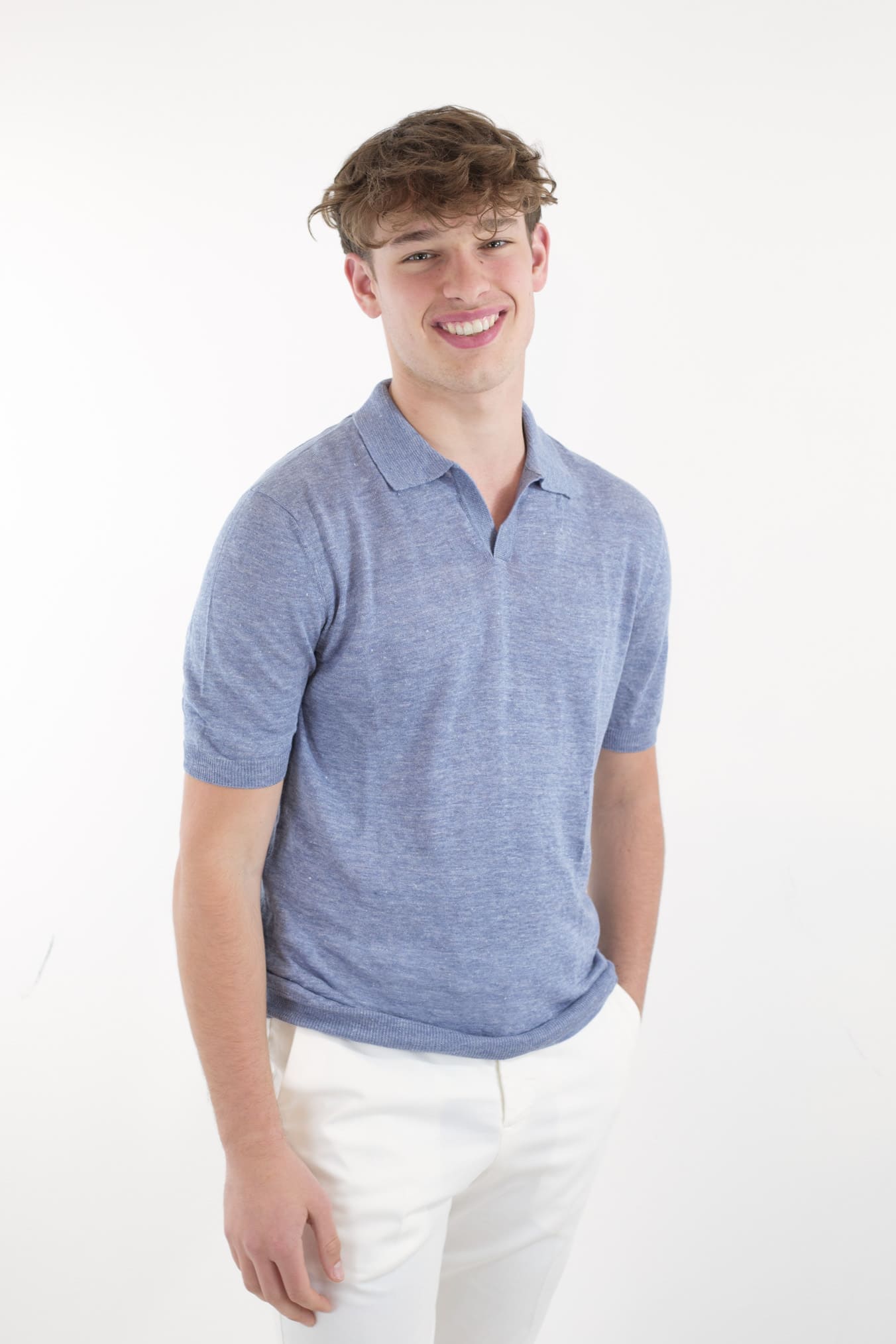 BARBA Polo Lino Maniche Corte Blu Denim Mélange