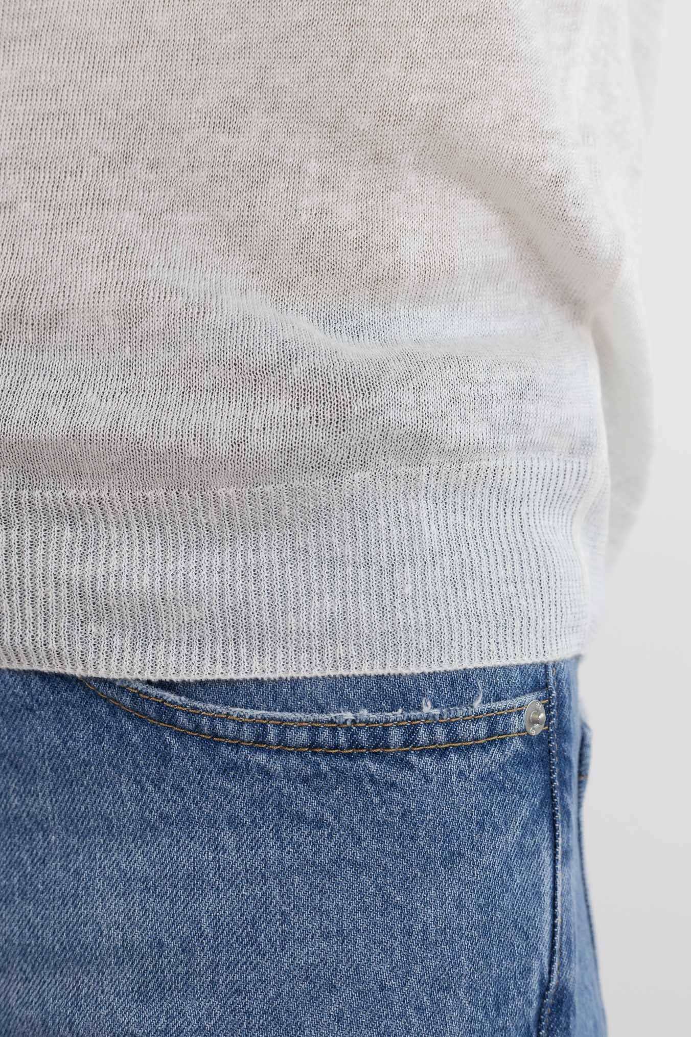 BARBA Girocollo Lino Maniche Corte Bianco Mélange