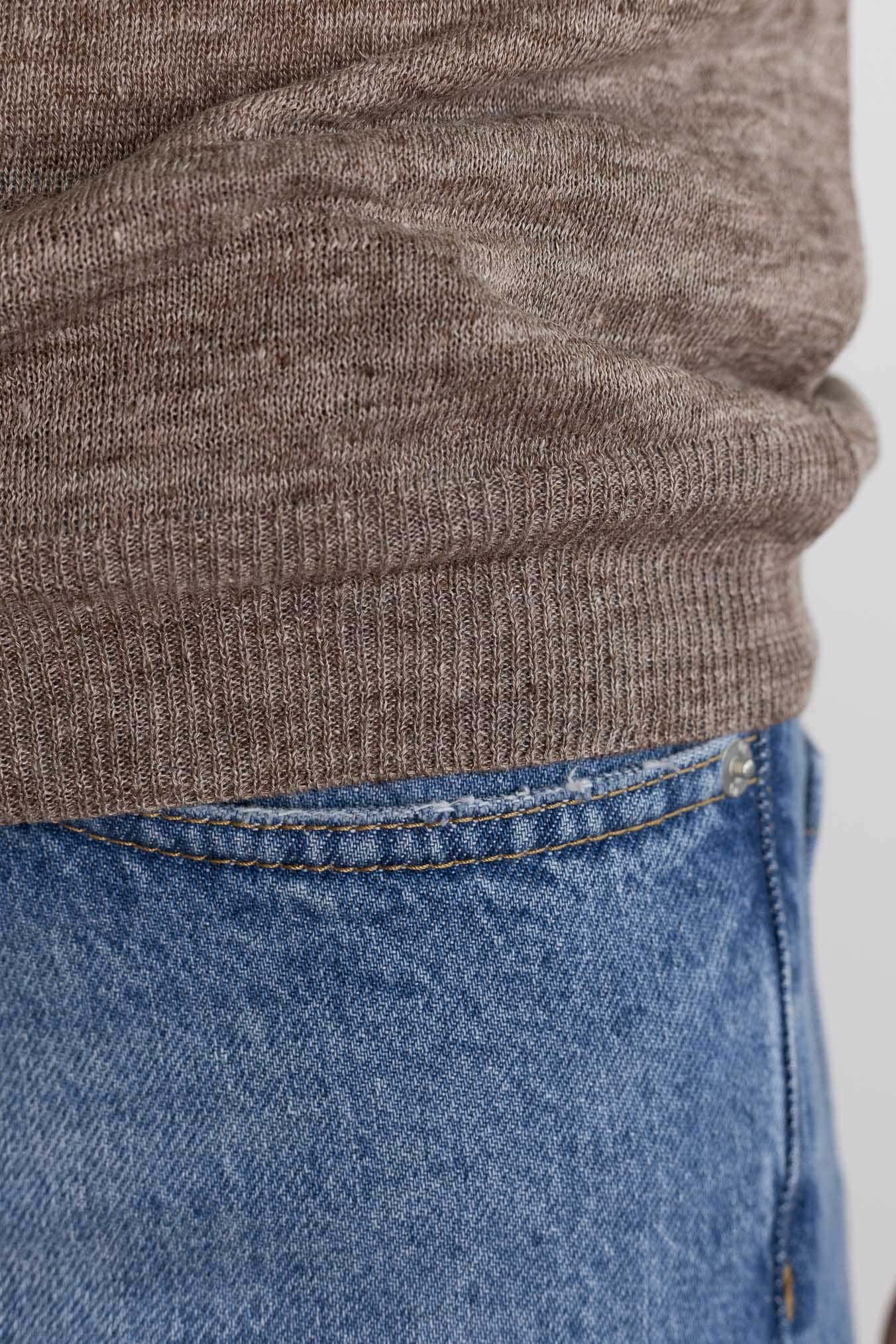 BARBA Girocollo Lino Maniche Corte Marrone Mélange