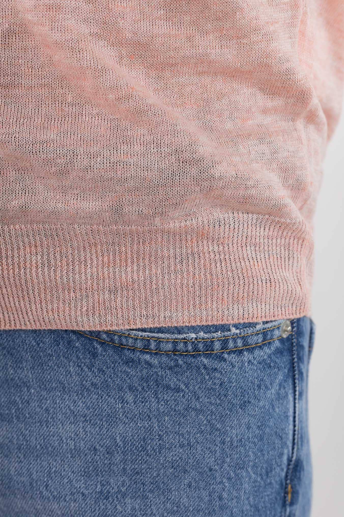 BARBA Girocollo Lino Maniche Corte Rosa Mélange