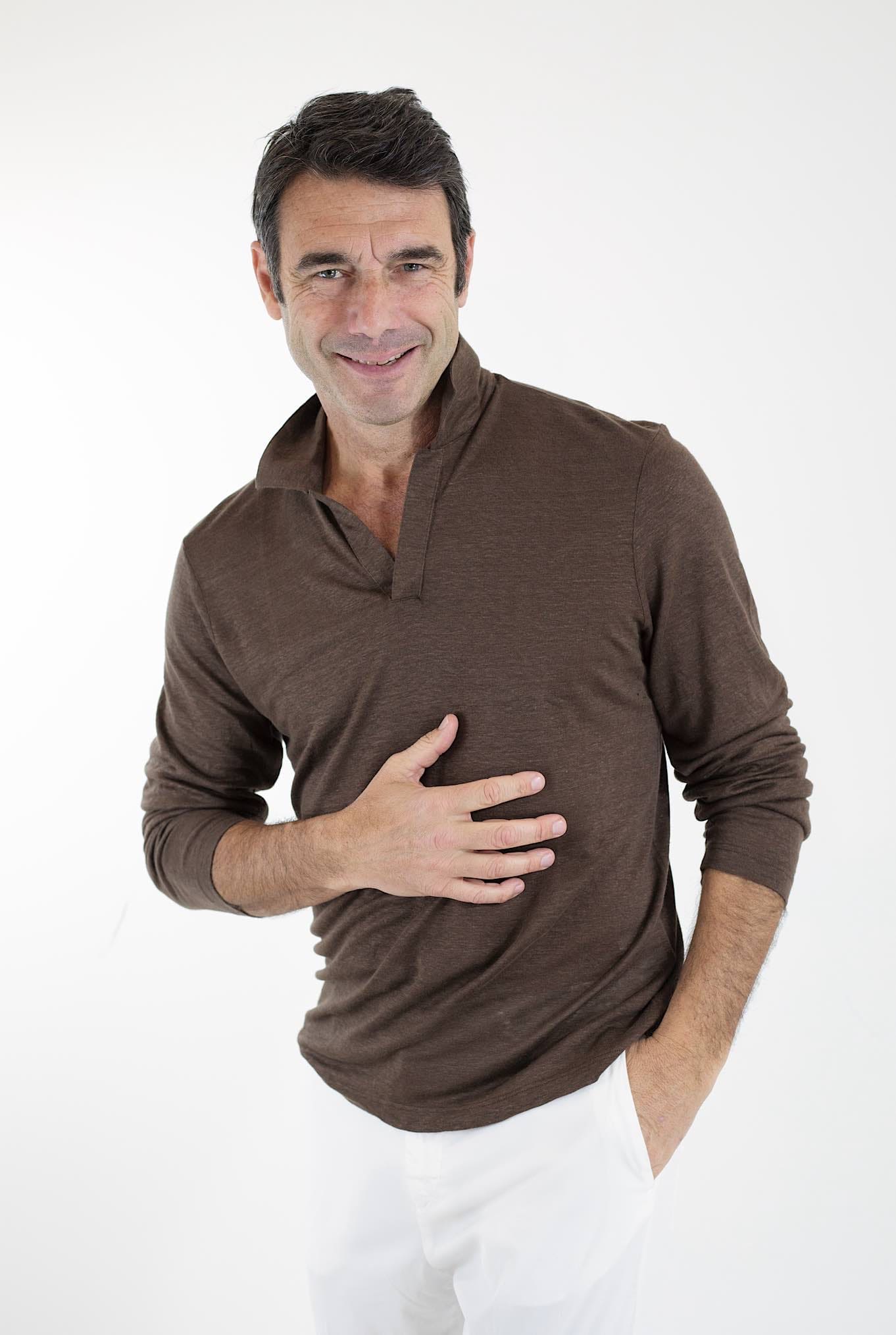 BARBA Polo Maniche Lunghe Jersey Lino Marrone