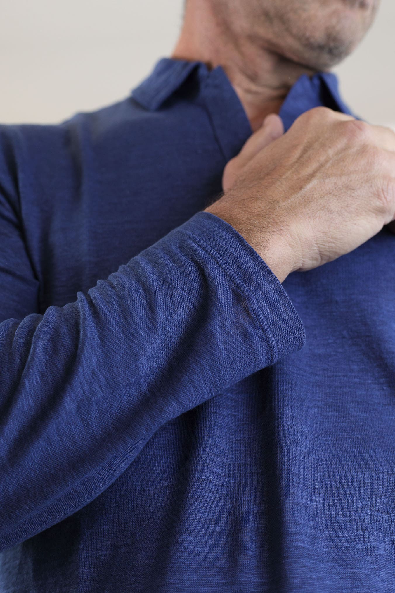 BARBA Polo Maniche Lunghe Jersey Lino Bluette