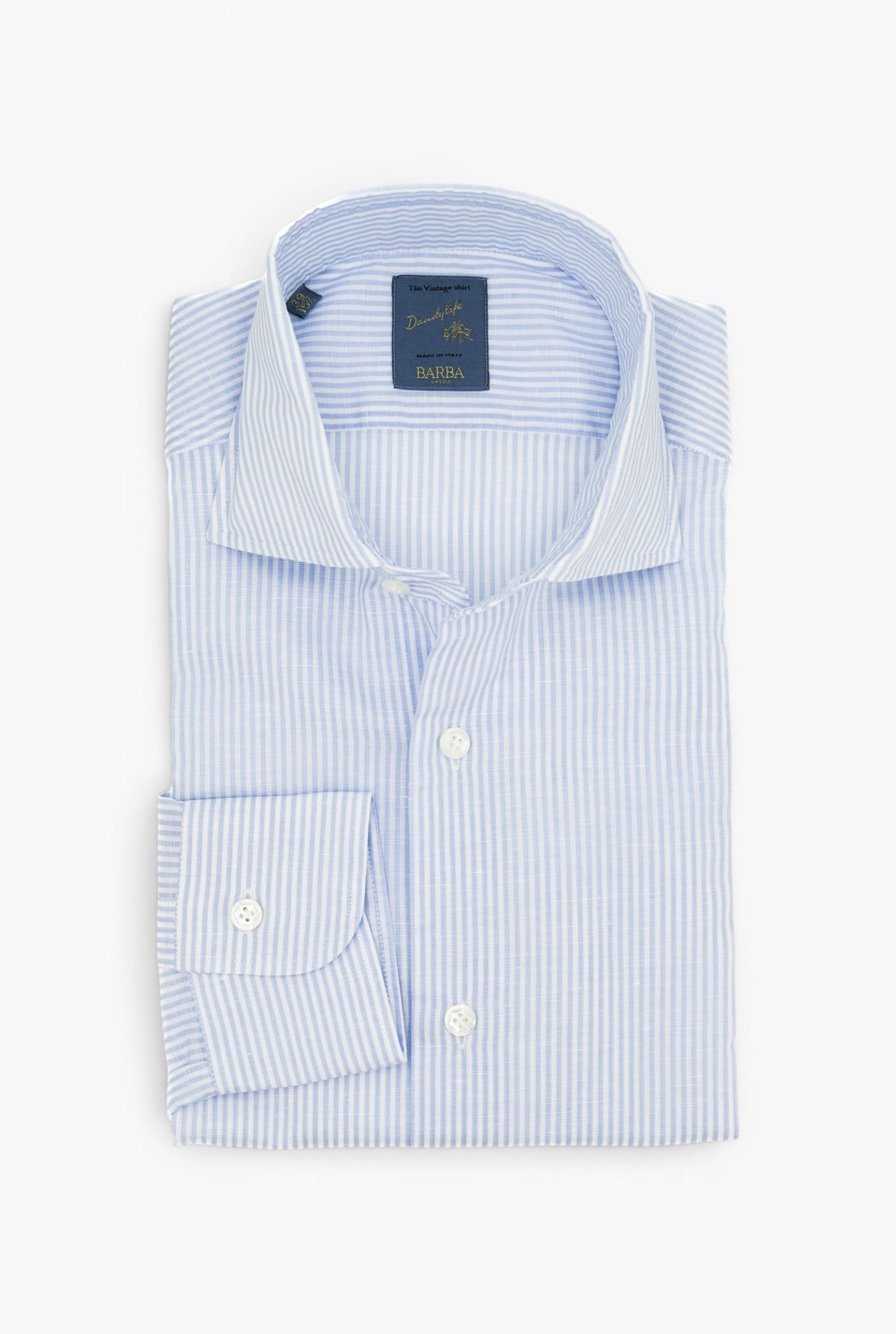 BARBA Camicia "Dandy Life" Cotone Lino Righe Celesti