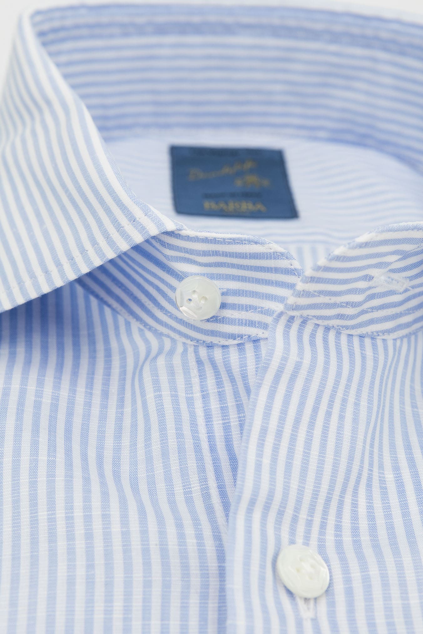 BARBA Camicia "Dandy Life" Cotone Lino Righe Celesti