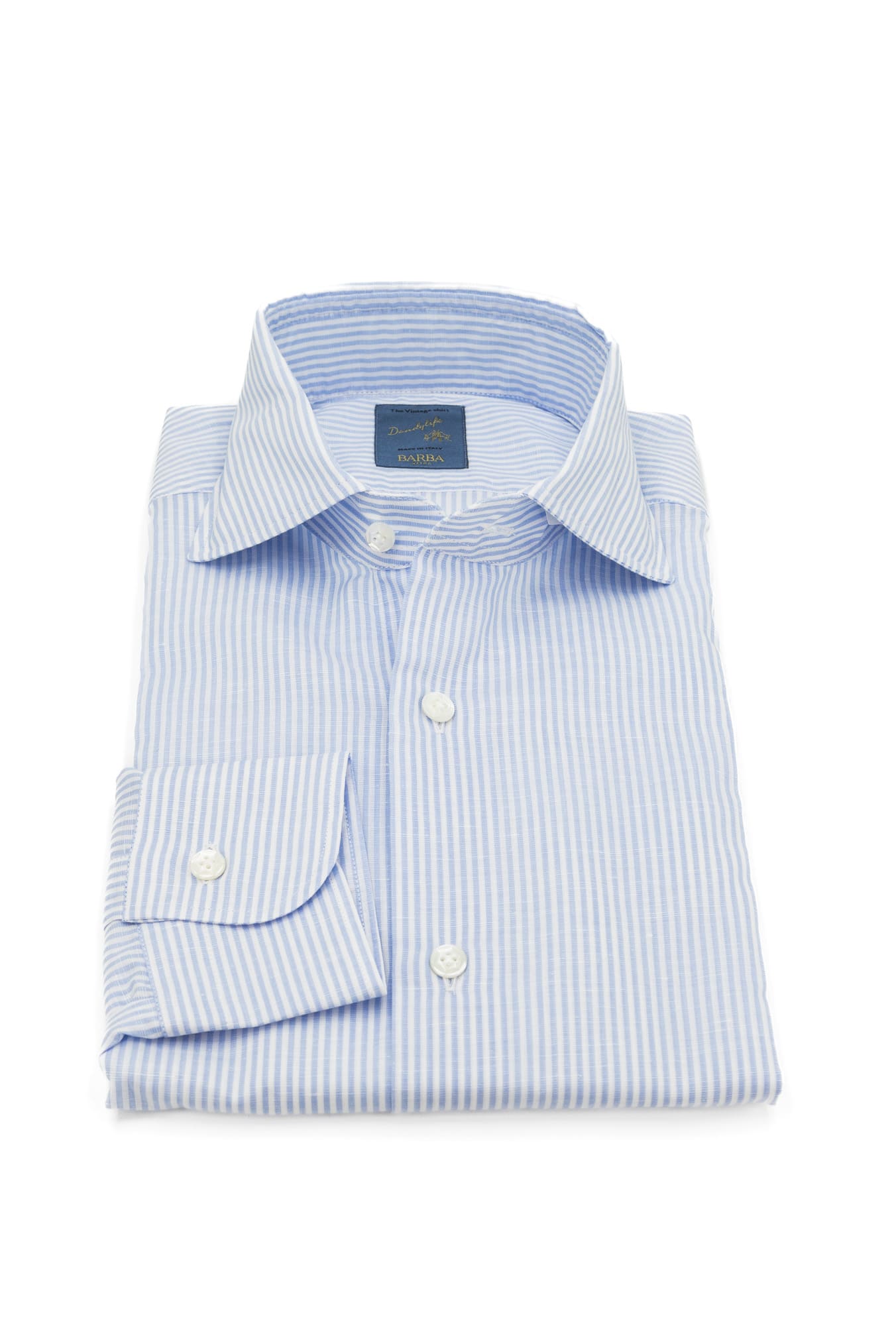 BARBA Camicia "Dandy Life" Cotone Lino Righe Celesti