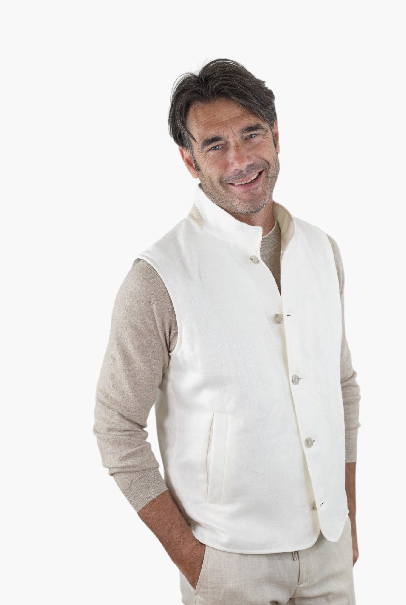 BARBA Gilet in Lino Bianco