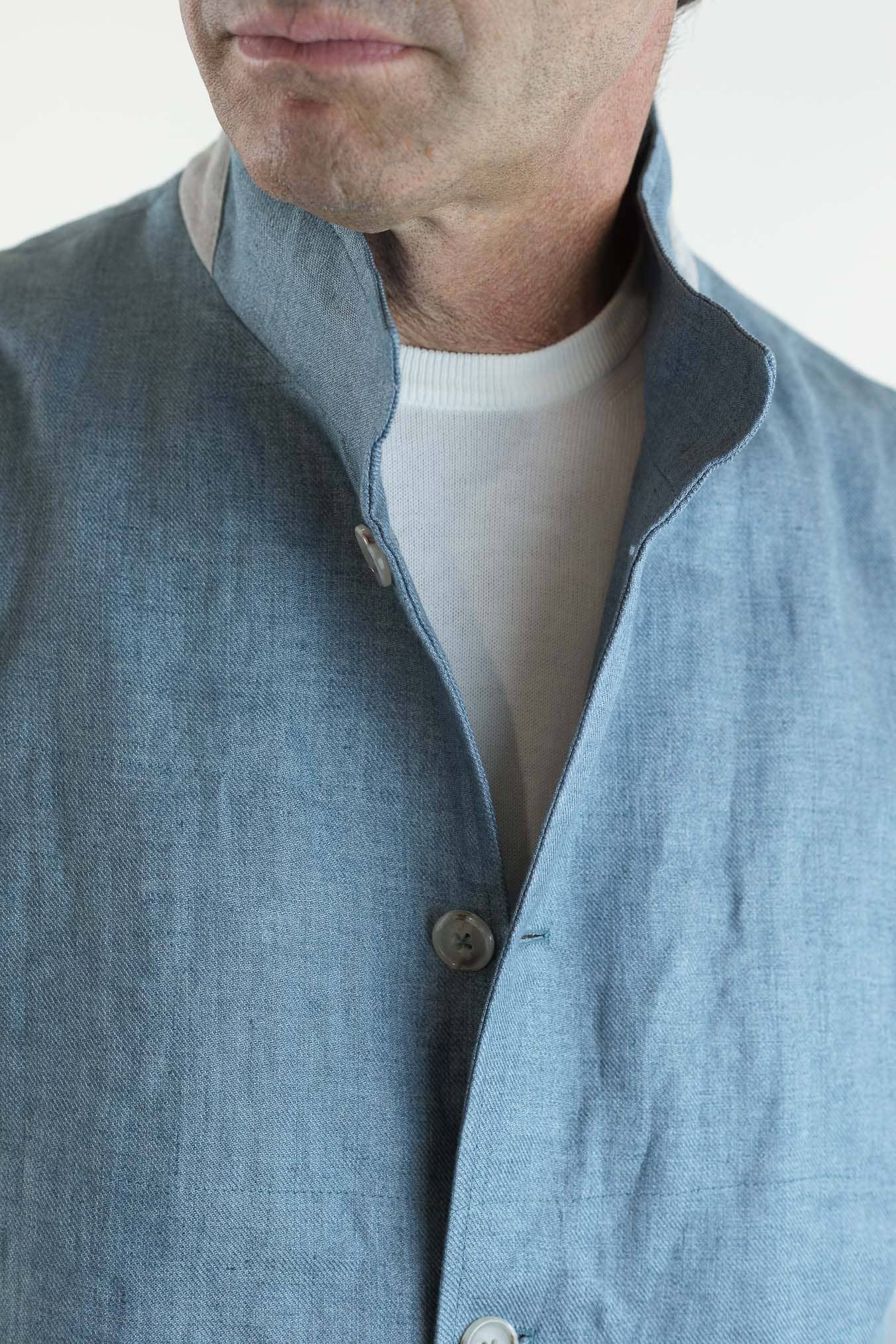 BARBA Gilet in Lino Azzurro