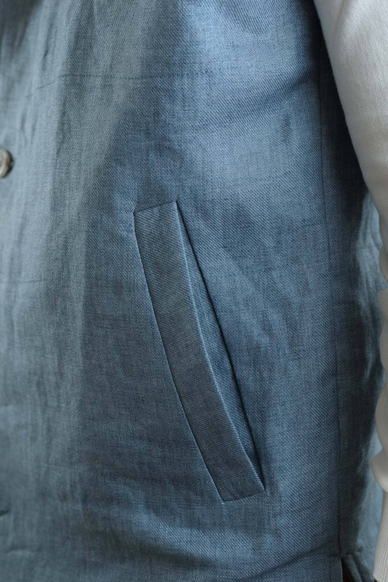 BARBA Gilet in Lino Azzurro