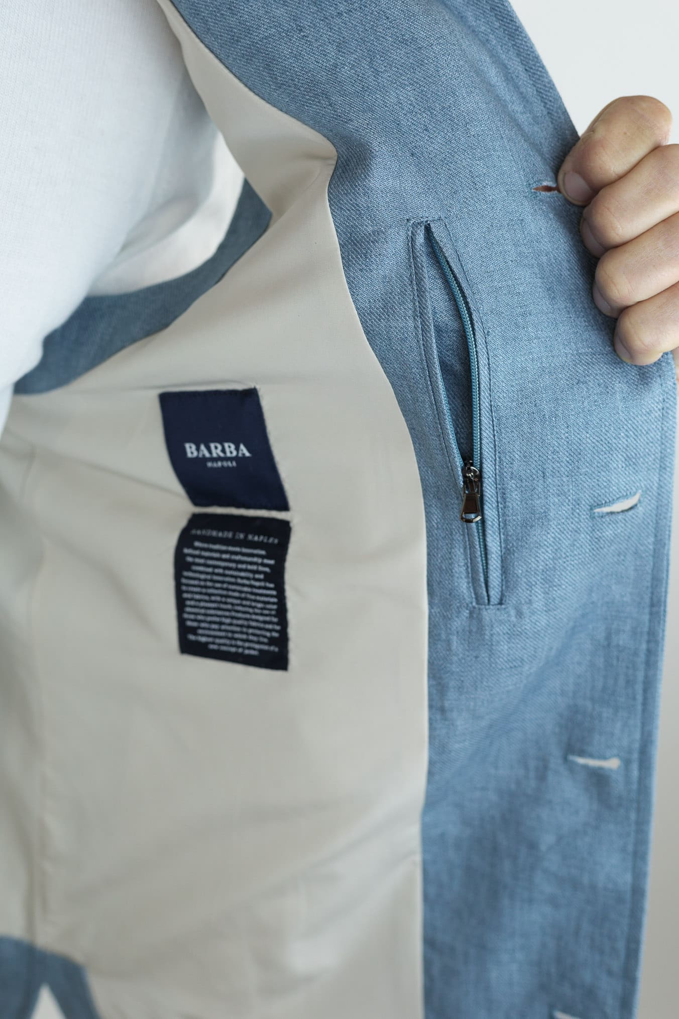 BARBA Gilet in Lino Azzurro