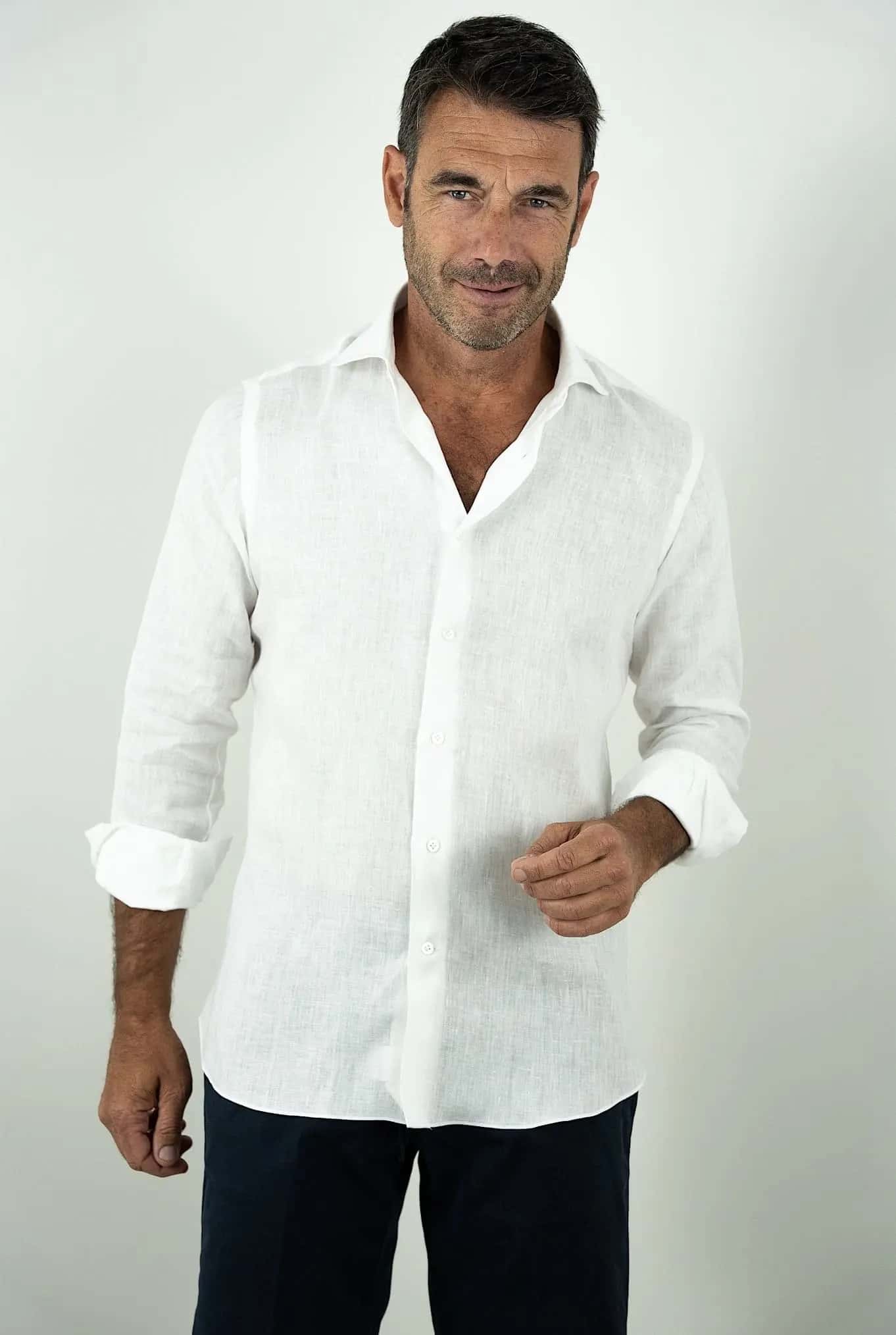 BORRIELLO Camicia "Marechiaro" Lino Bianco