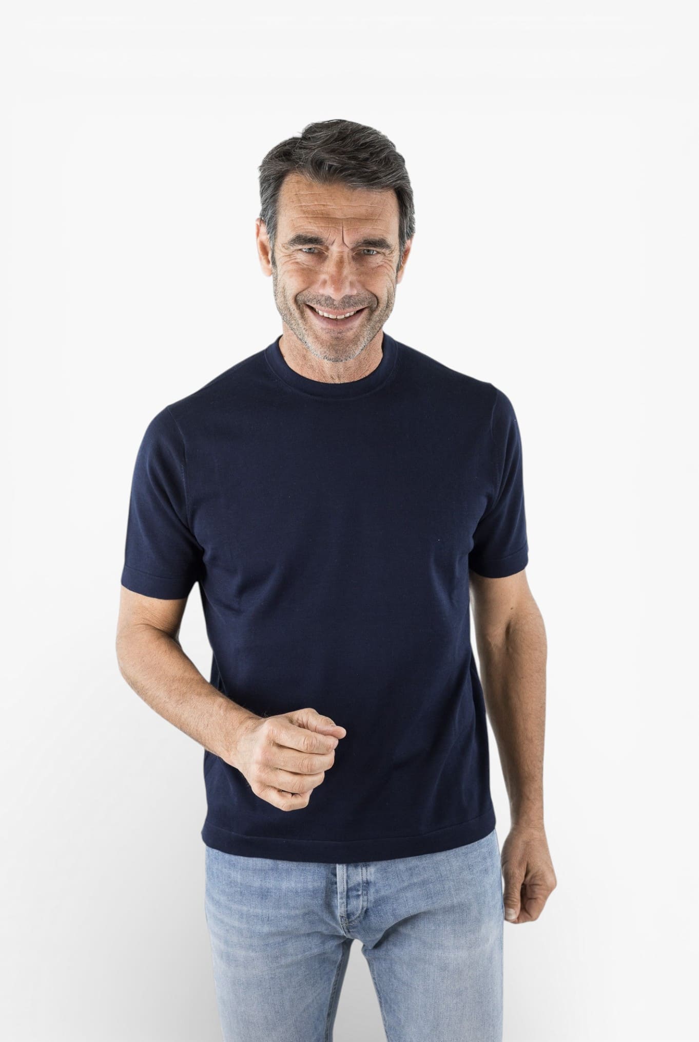 BRAMANI T-Shirt Cotone e Seta Blu Navy