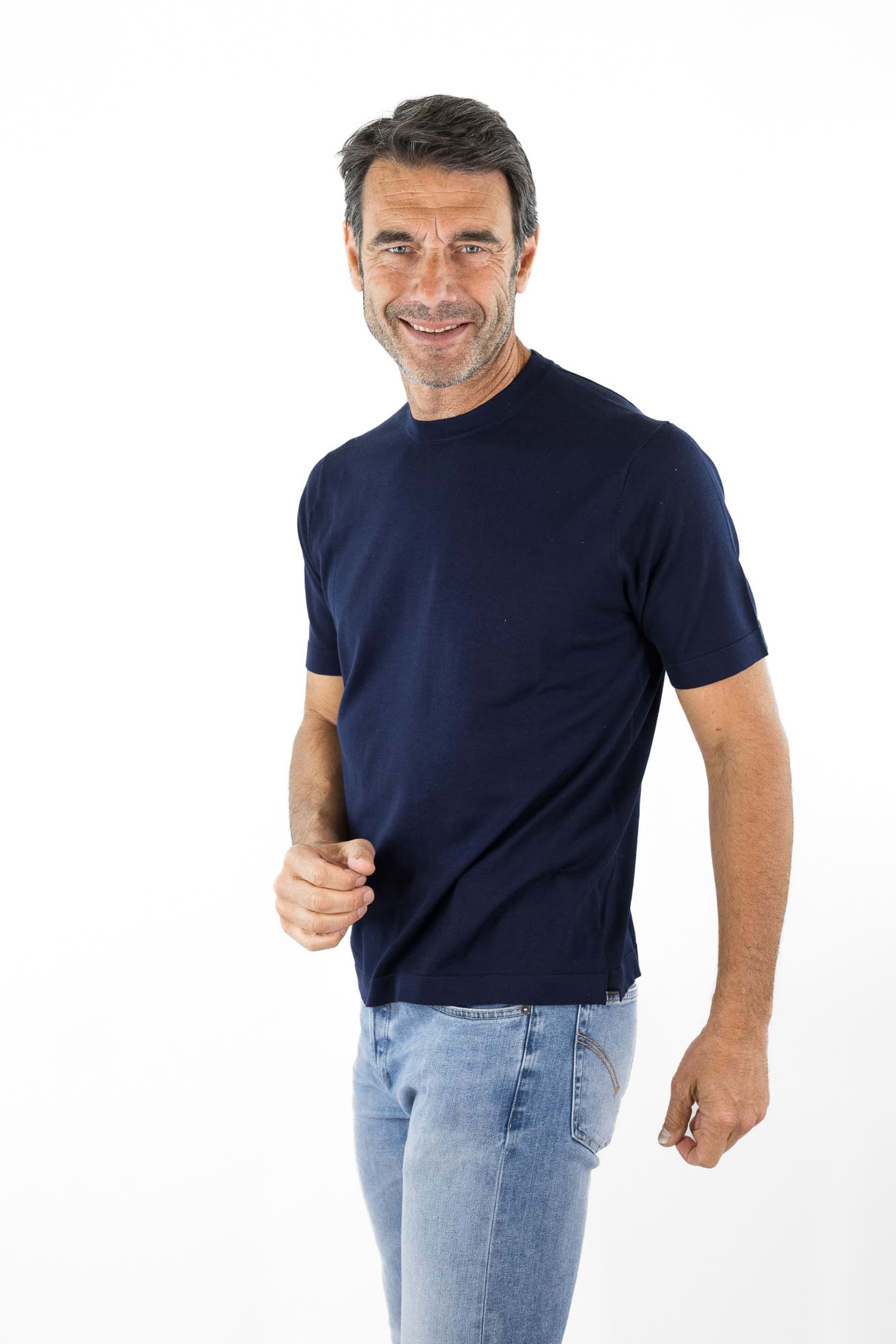 BRAMANI T-Shirt Cotone e Seta Blu Navy