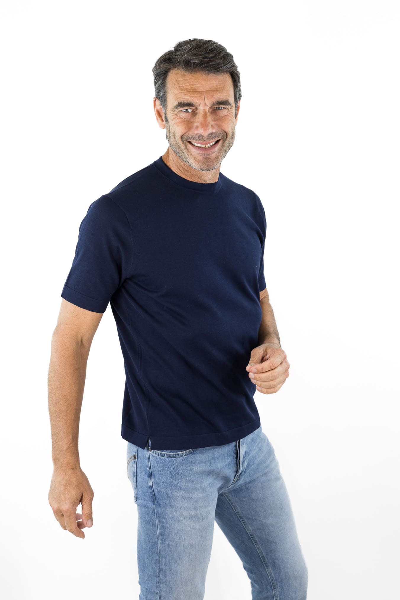 BRAMANI T-Shirt Cotone e Seta Blu Navy