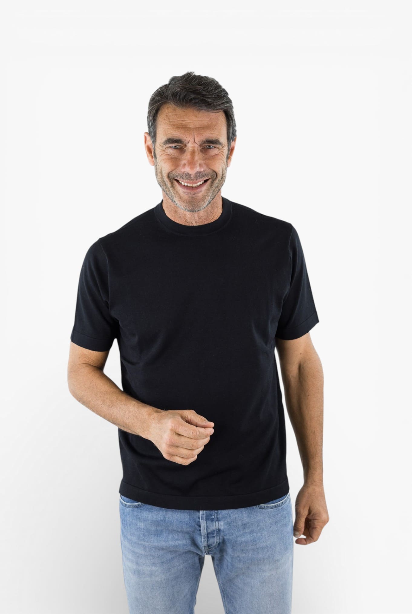 BRAMANI T-Shirt Cotone e Seta Nero