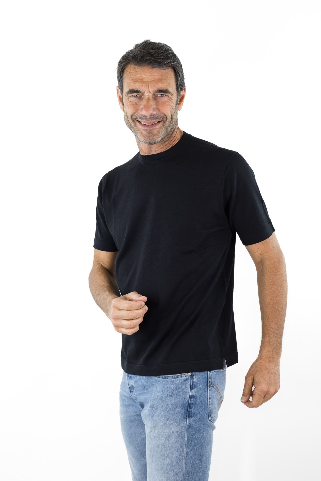 BRAMANI T-Shirt Cotone e Seta Nero