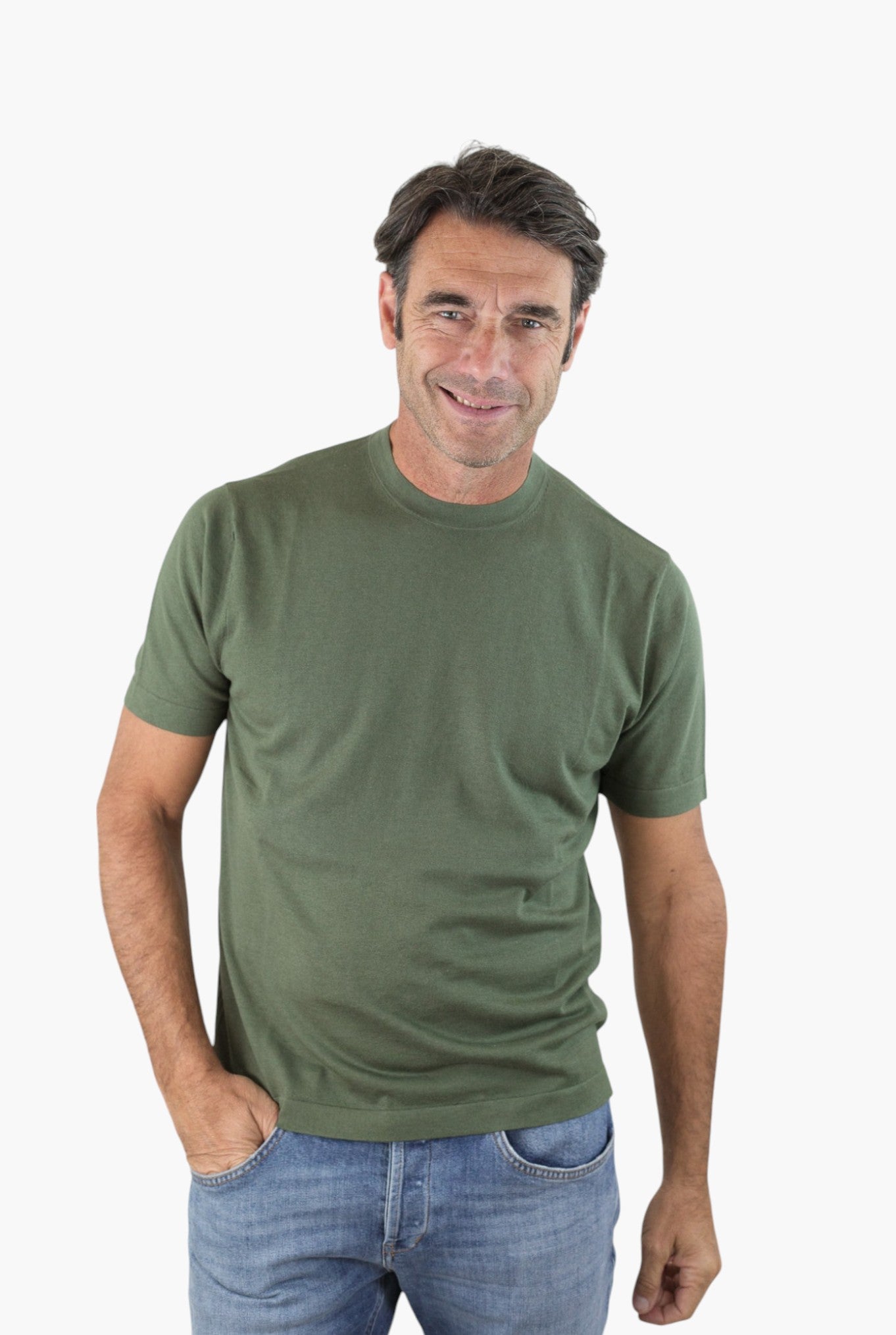 BRAMANI T-Shirt Cotone e Seta Verde