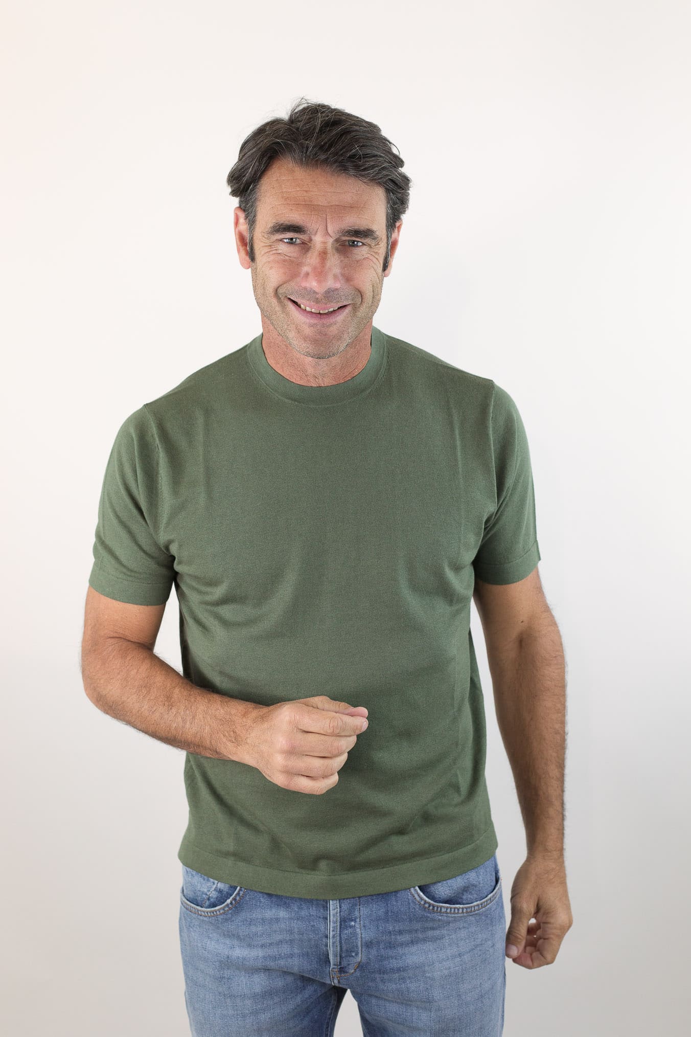 BRAMANI T-Shirt Cotone e Seta Verde