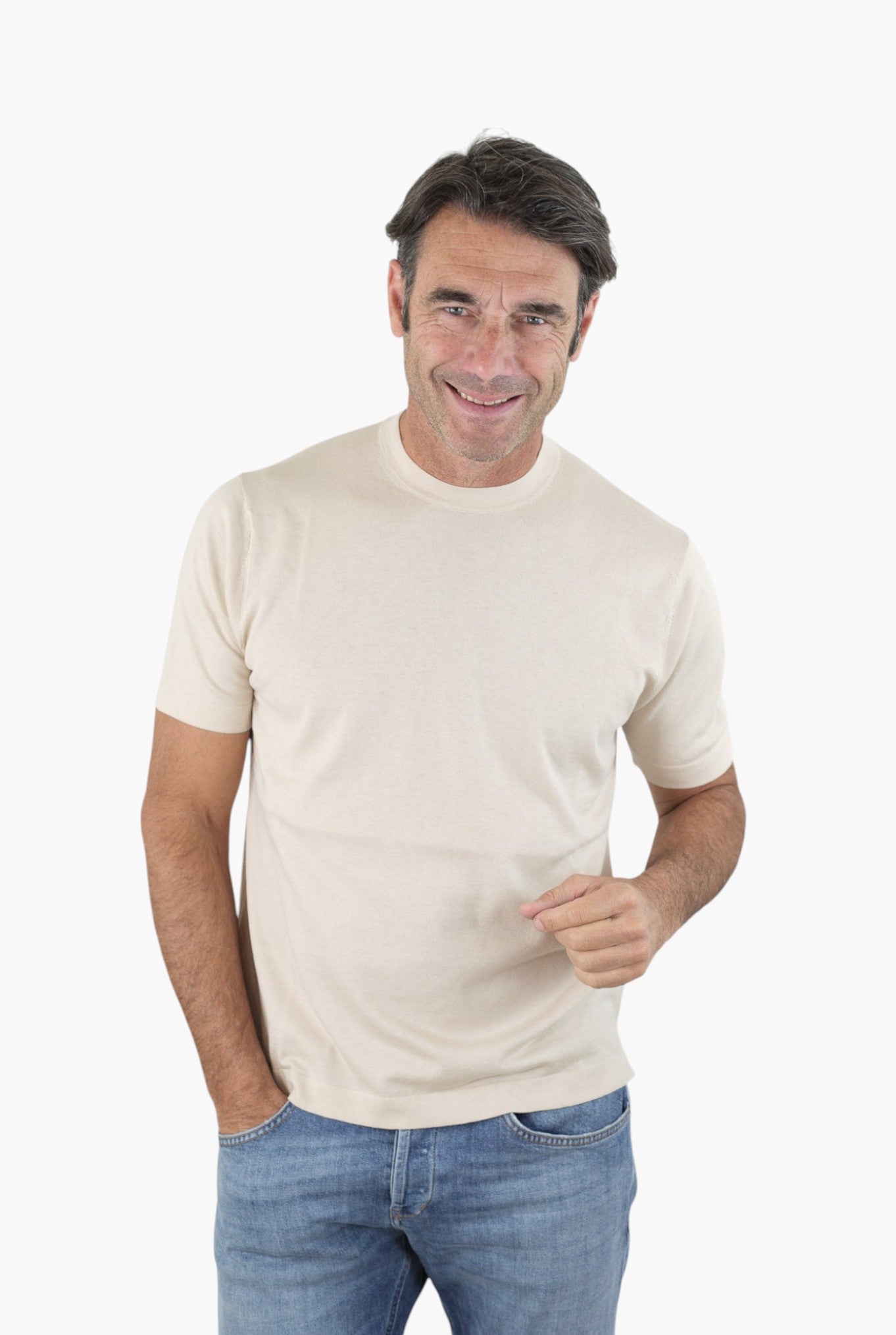 BRAMANI T-Shirt Cotone e Seta Beige