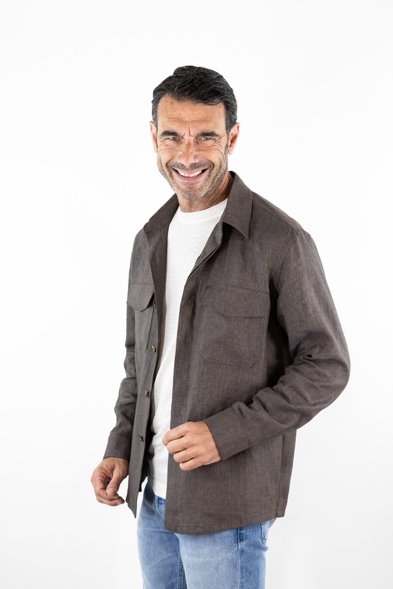 CANALI Overshirt Lino Marrone