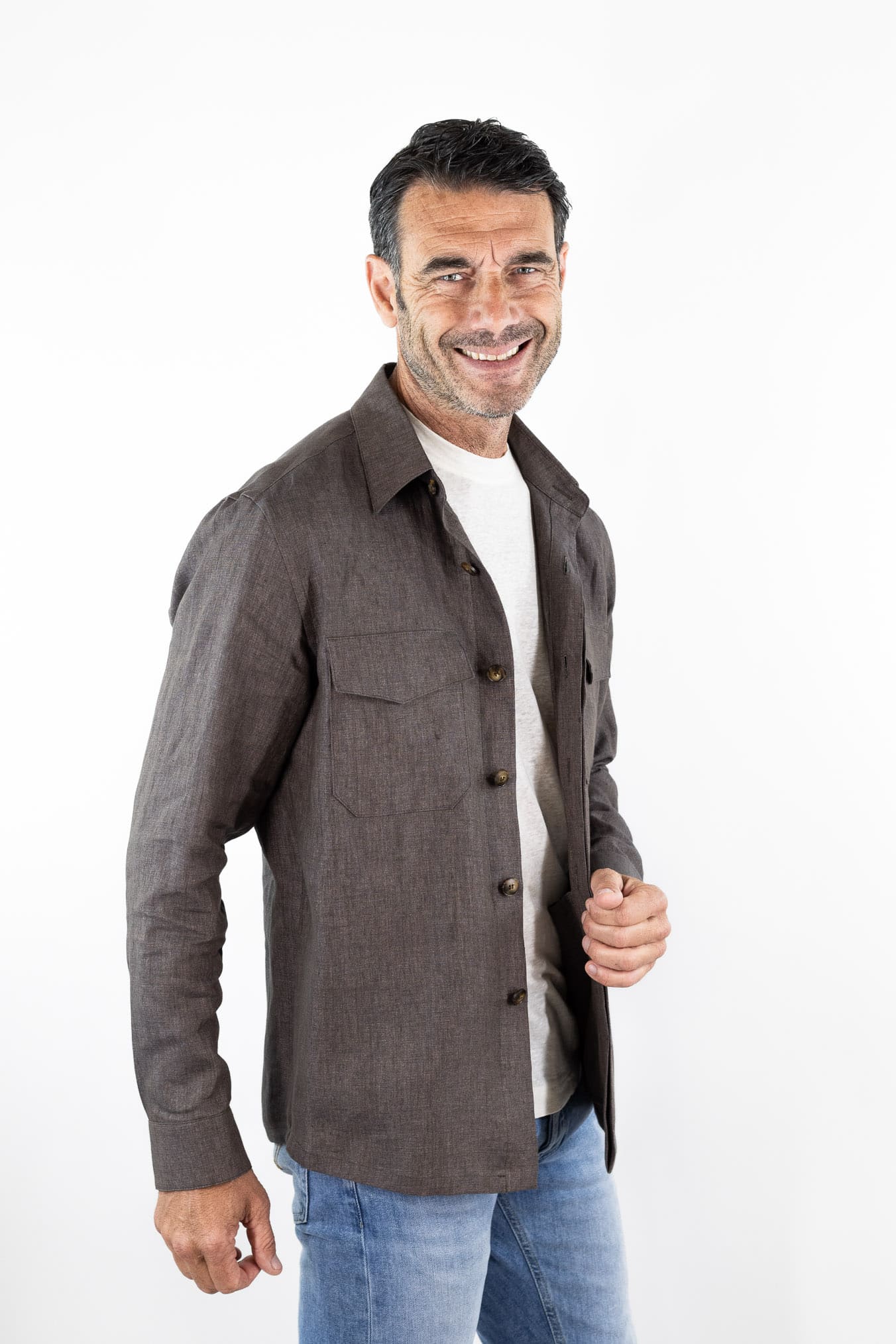 CANALI Overshirt Lino Marrone