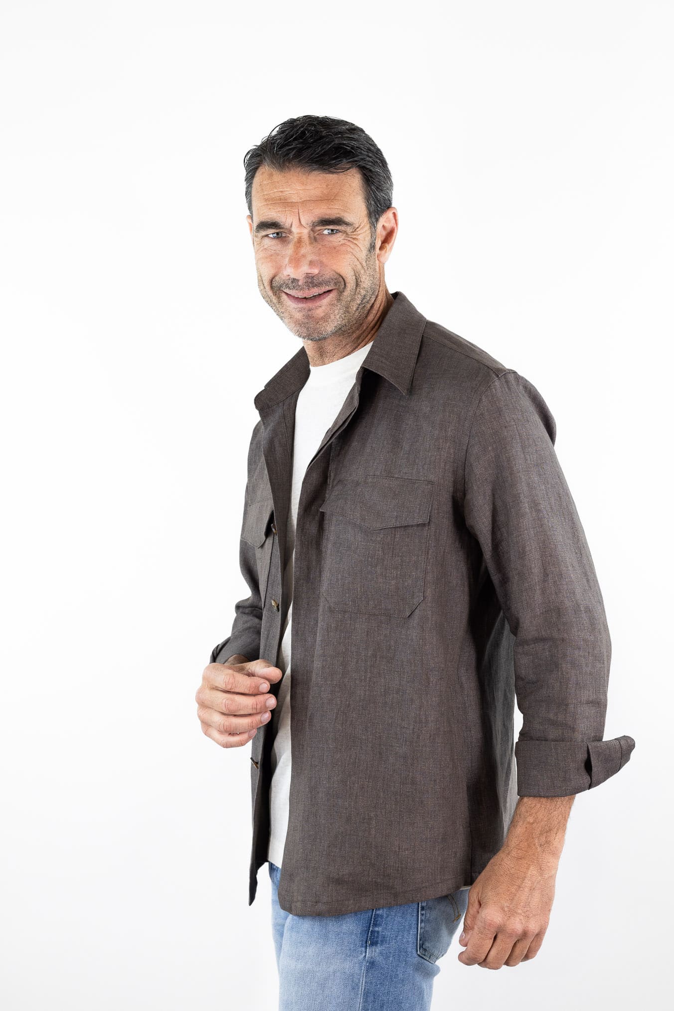 CANALI Overshirt Lino Marrone