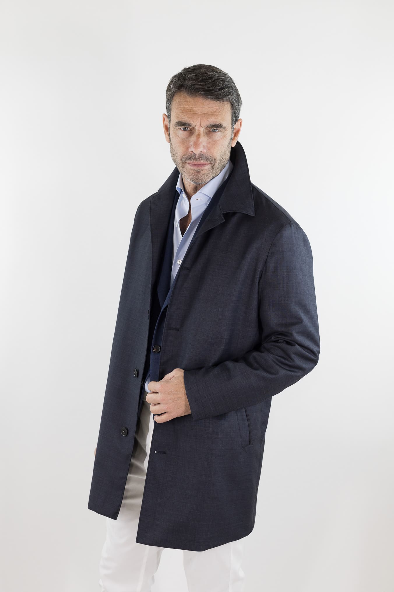 CANALI Soprabito Sfoderato Lana Rain Treatment Blu