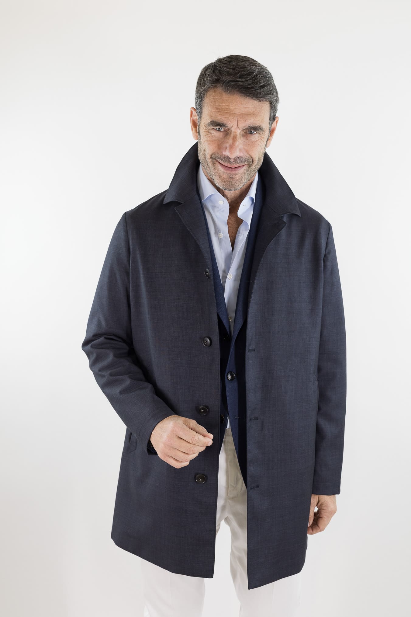CANALI Soprabito Sfoderato Lana Rain Treatment Blu
