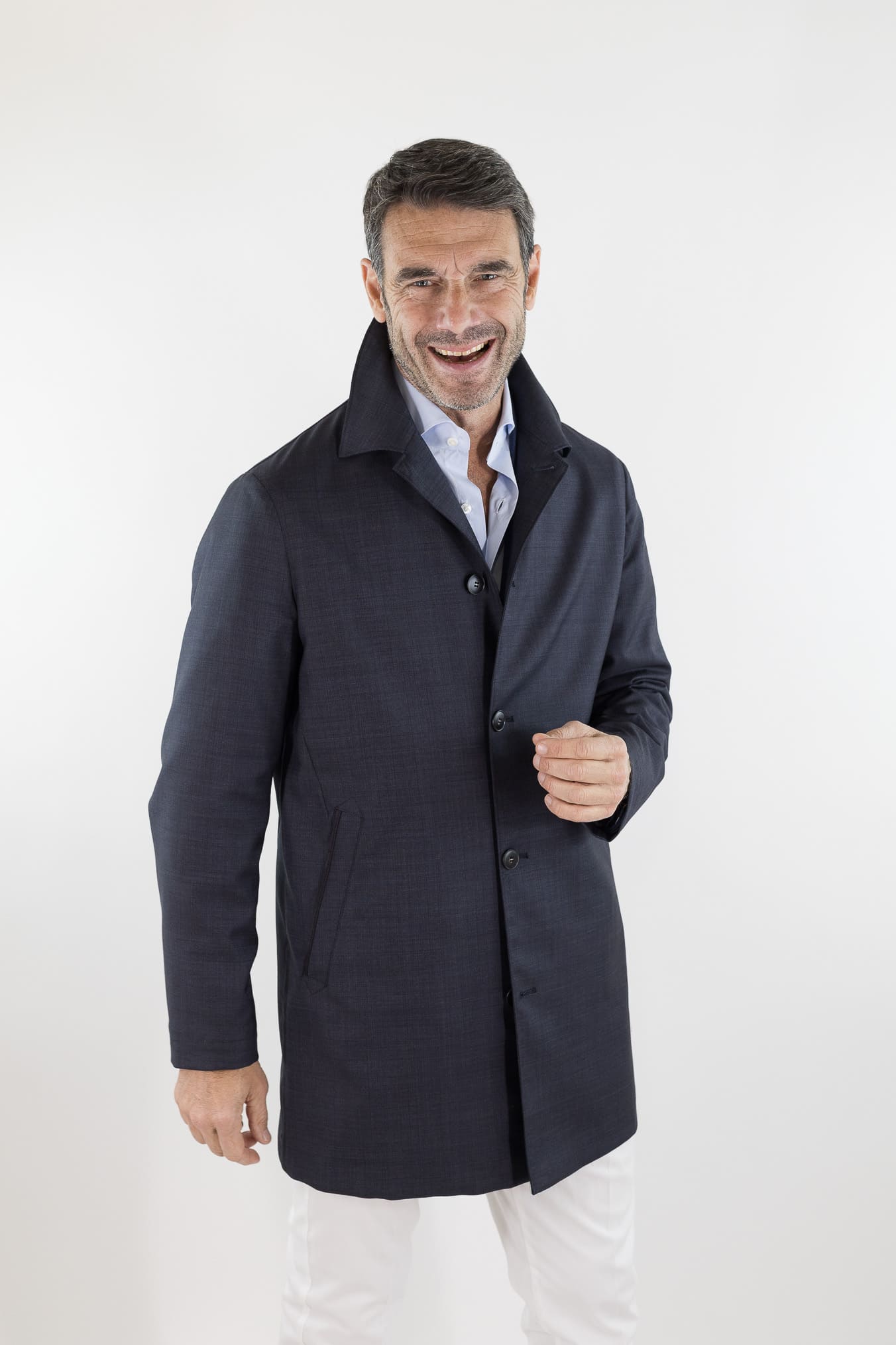 CANALI Soprabito Sfoderato Lana Rain Treatment Blu