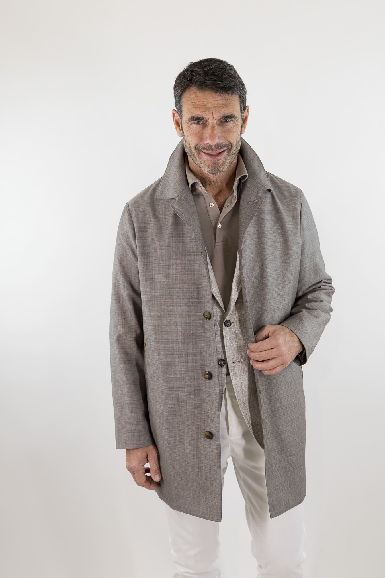 CANALI Soprabito Sfoderato Lana Rain Treatment Tortora