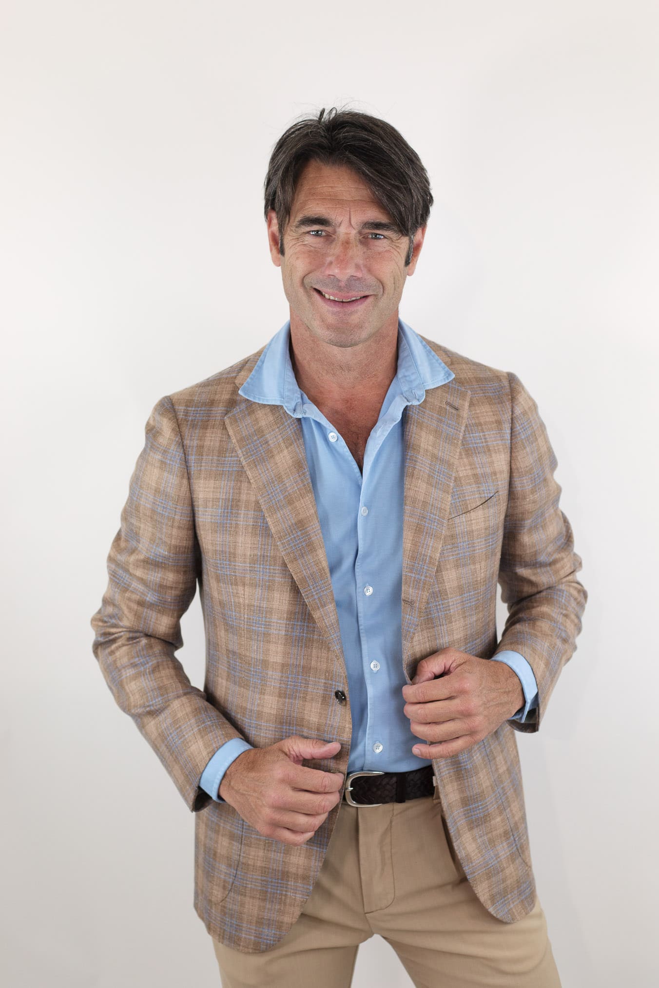 CESARE ATTOLINI Giacca Monopetto Check Beige e Blu