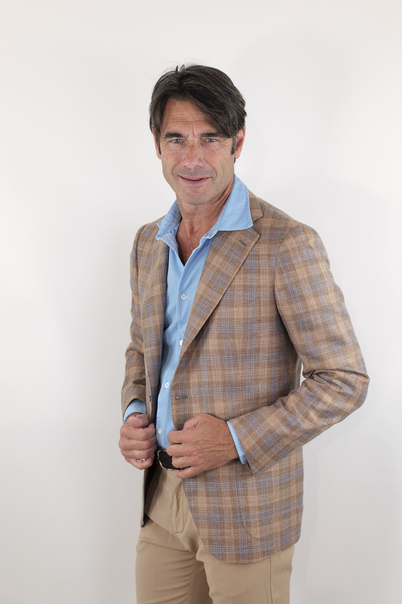 CESARE ATTOLINI Giacca Monopetto Check Beige e Blu