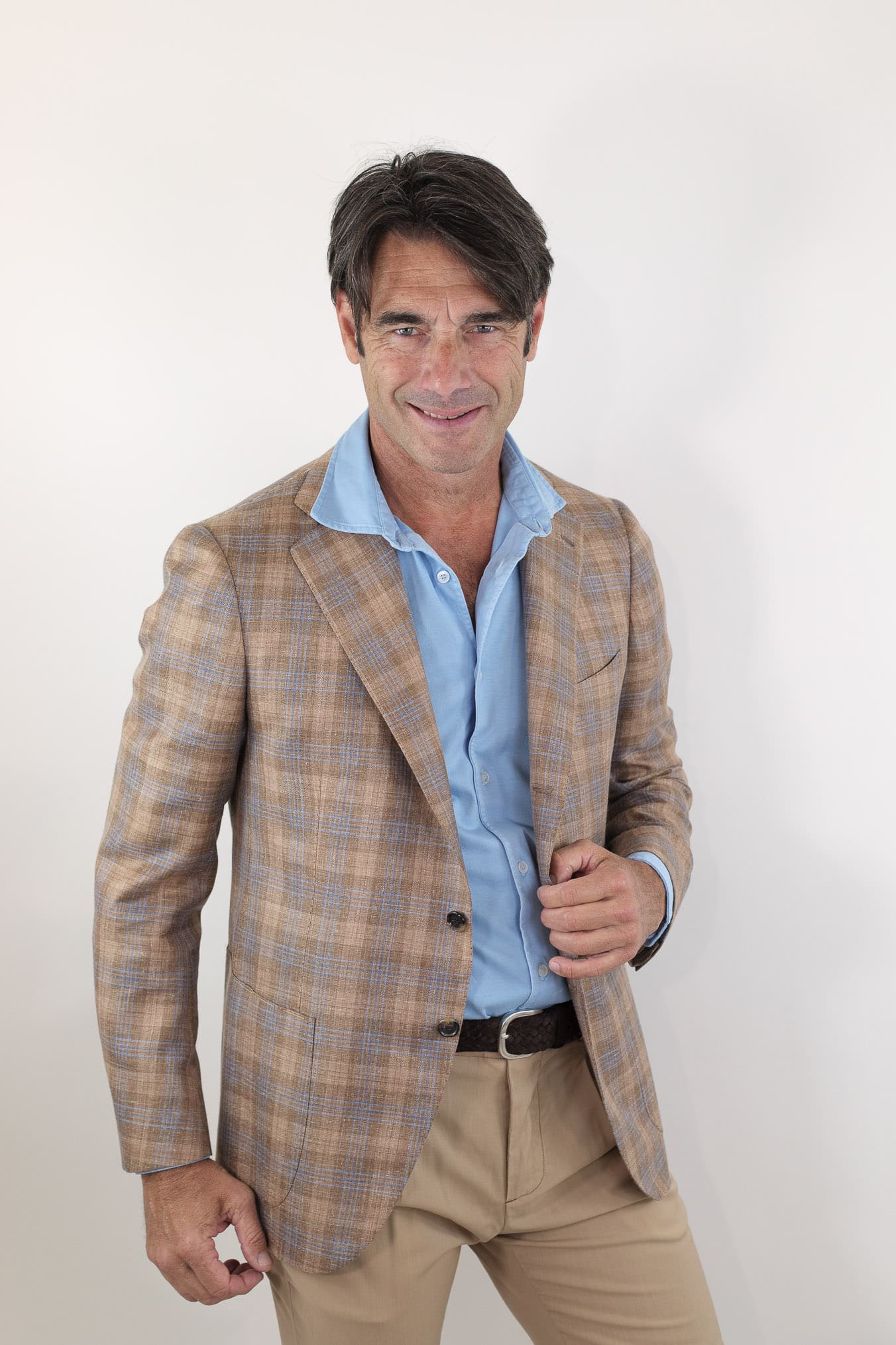 CESARE ATTOLINI Giacca Monopetto Check Beige e Blu