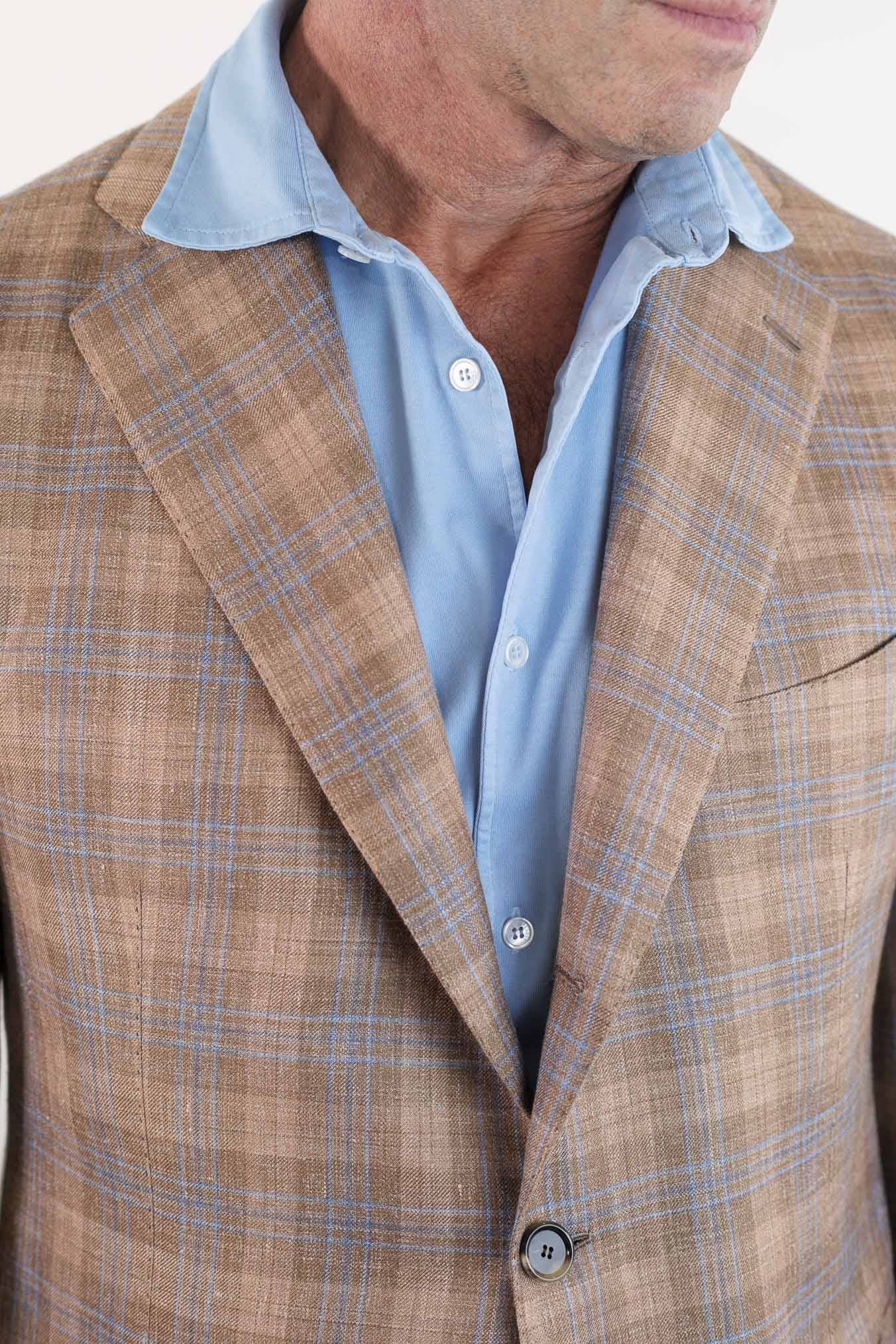 CESARE ATTOLINI Giacca Monopetto Check Beige e Blu