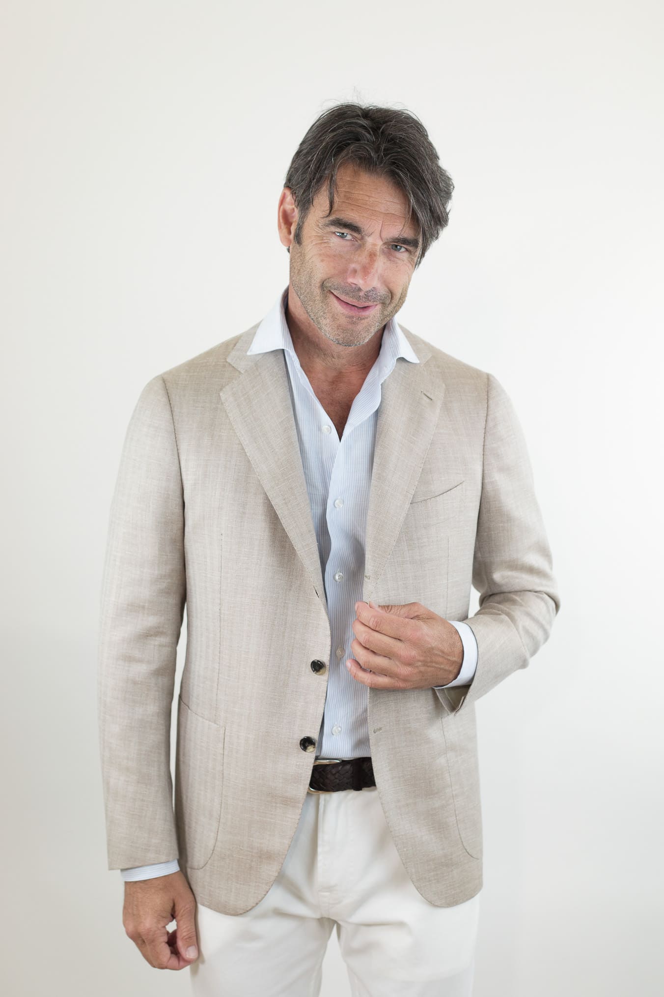 CESARE ATTOLINI Giacca Spigata Lana Seta Lino Beige