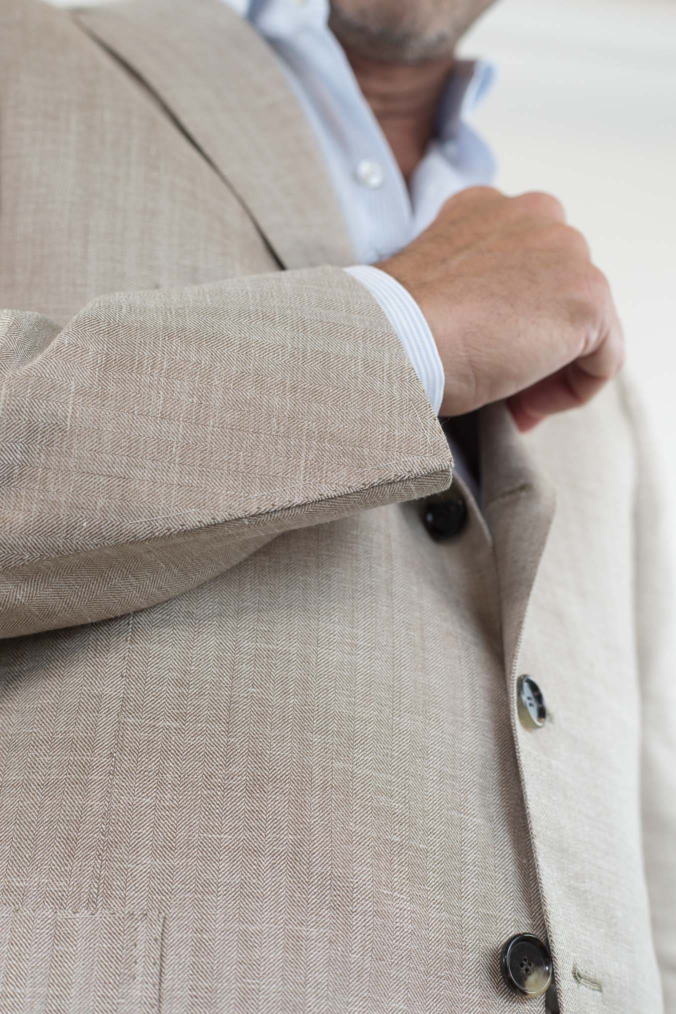 CESARE ATTOLINI Giacca Spigata Lana Seta Lino Beige