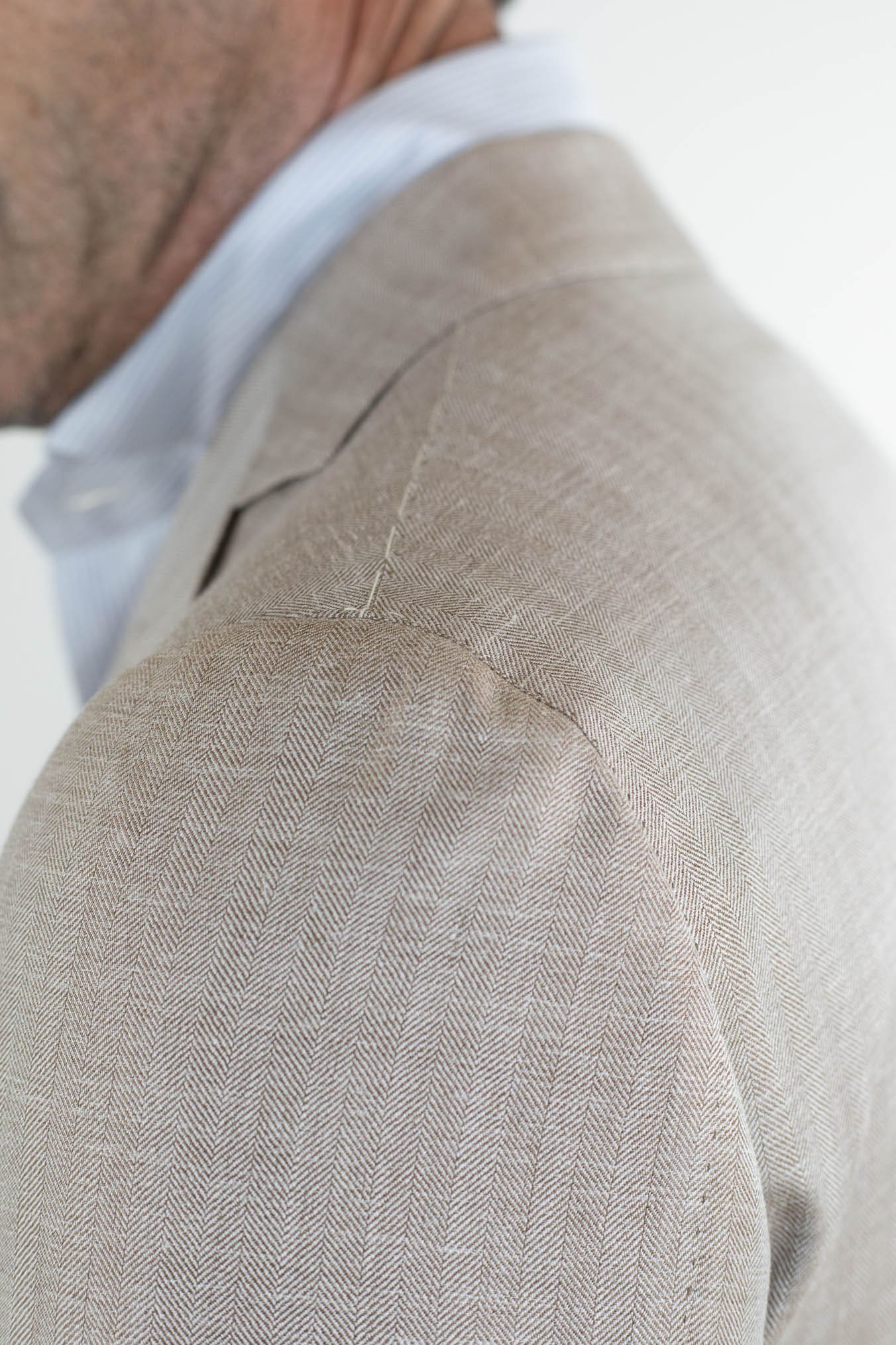 CESARE ATTOLINI Giacca Spigata Lana Seta Lino Beige