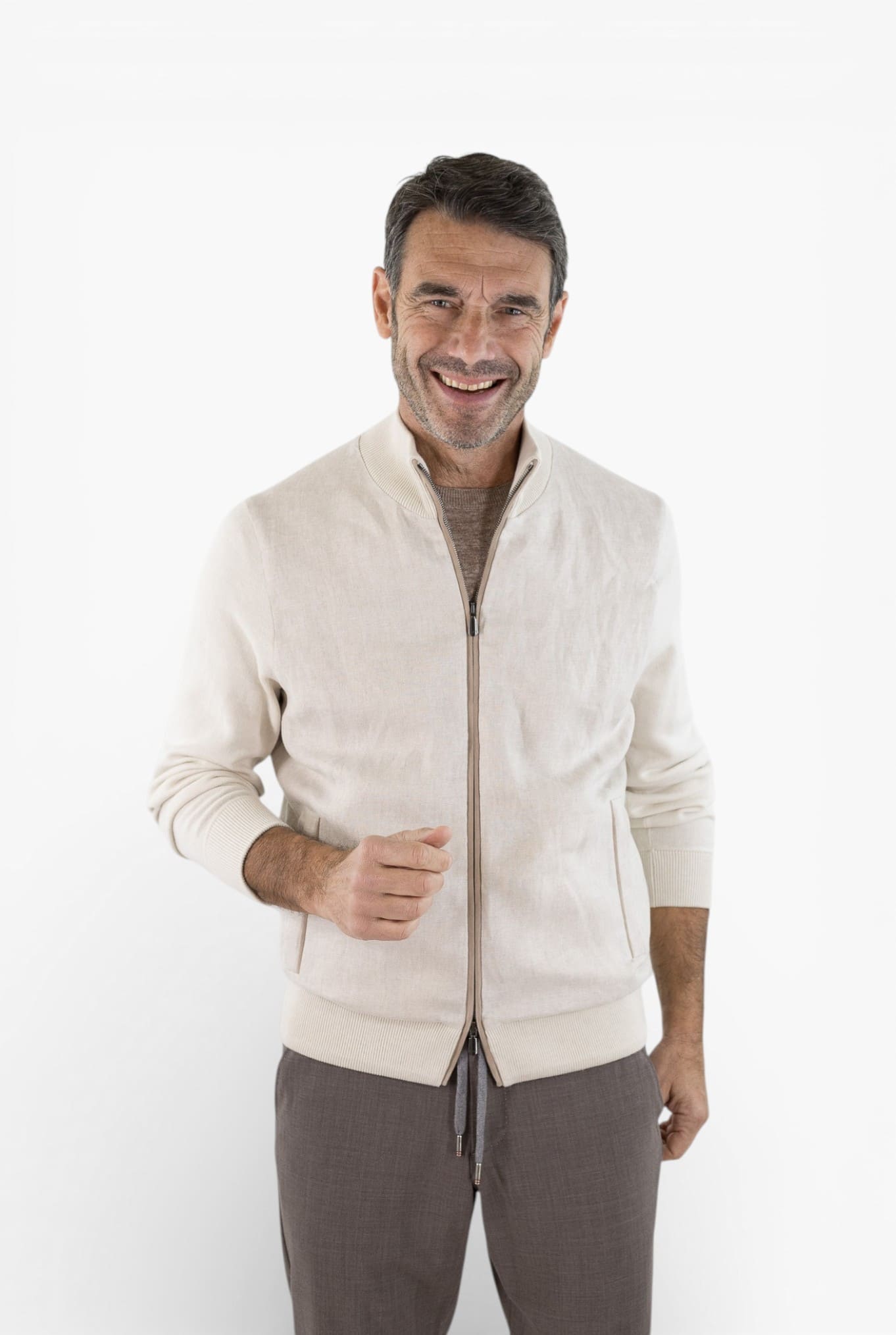 CESARE ATTOLINI Giubbino Lino Cotone Cashmere Beige Chiaro