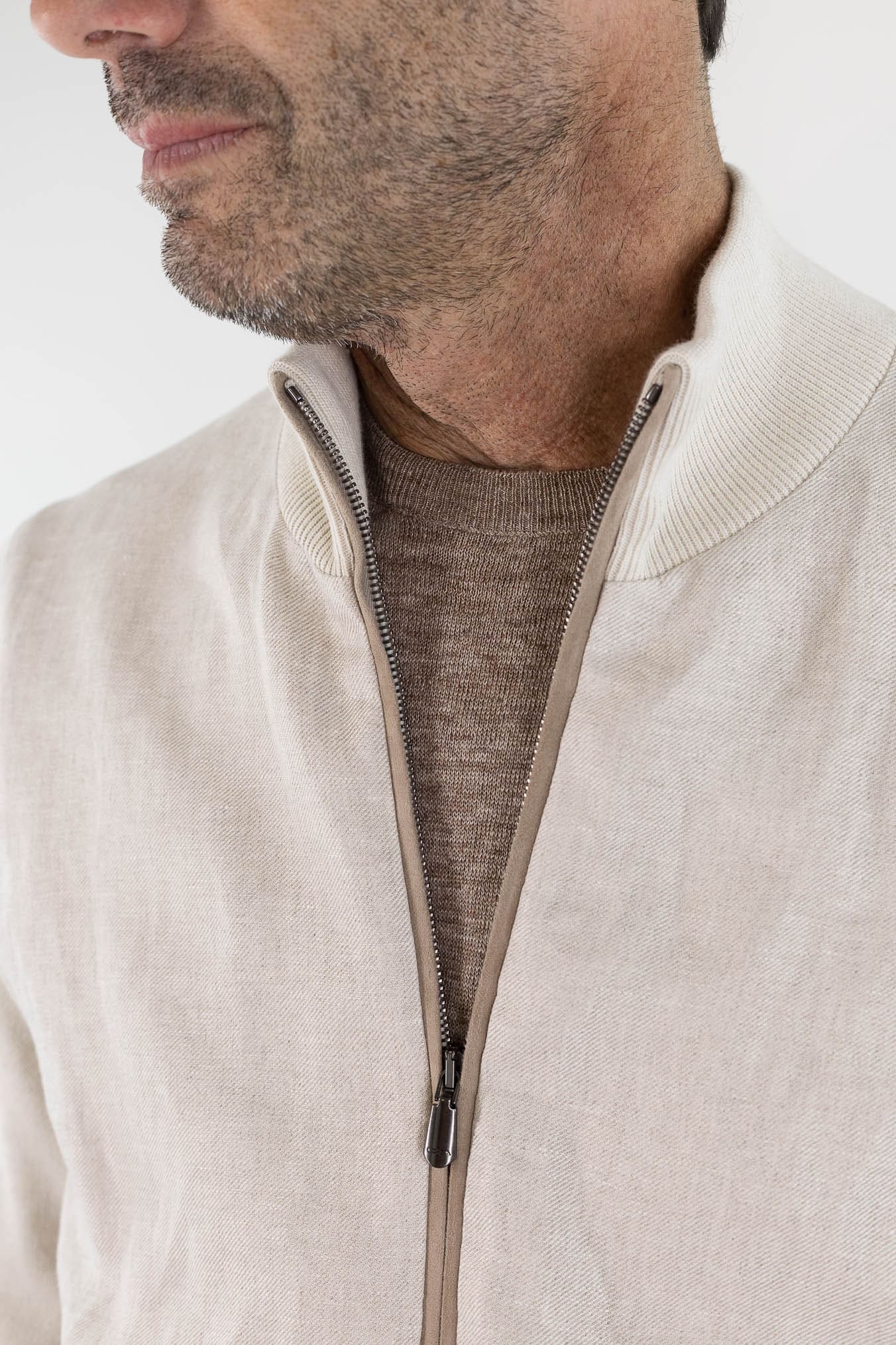 CESARE ATTOLINI Giubbino Lino Cotone Cashmere Beige Chiaro