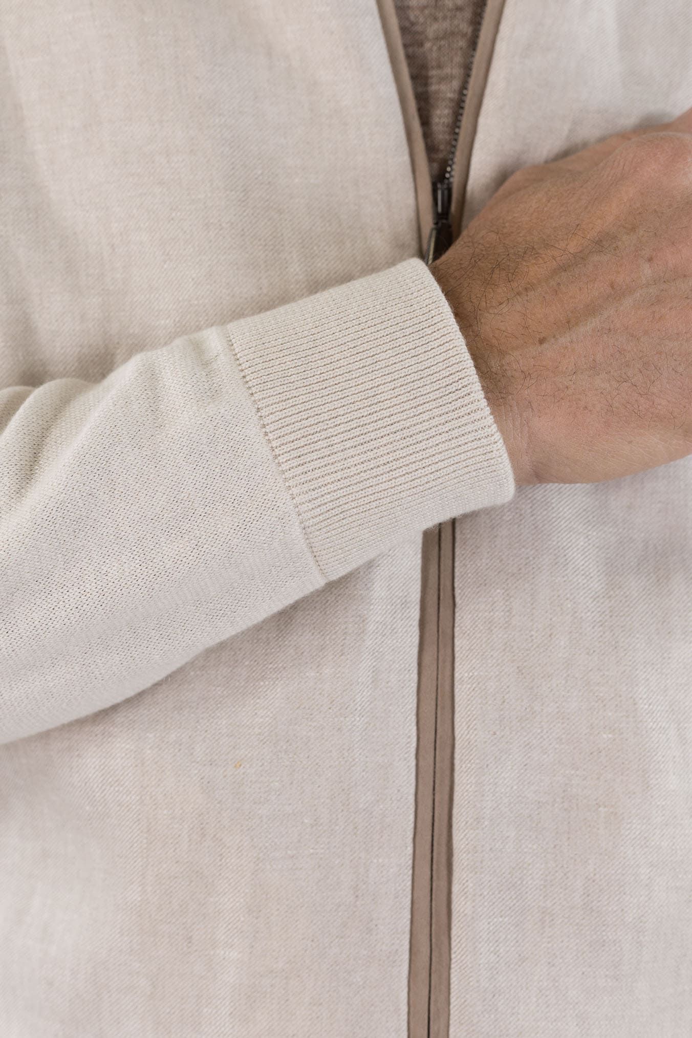 CESARE ATTOLINI Giubbino Lino Cotone Cashmere Beige Chiaro