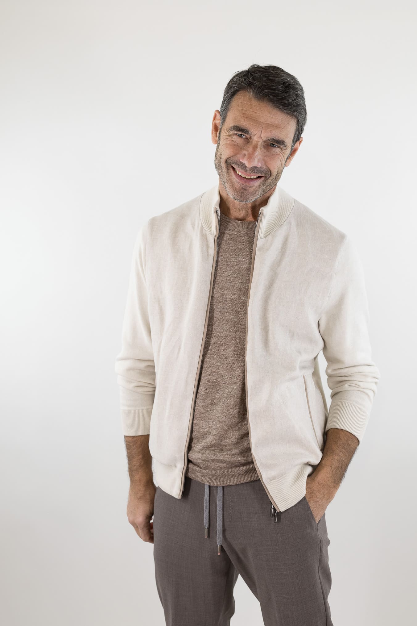 CESARE ATTOLINI Giubbino Lino Cotone Cashmere Beige Chiaro